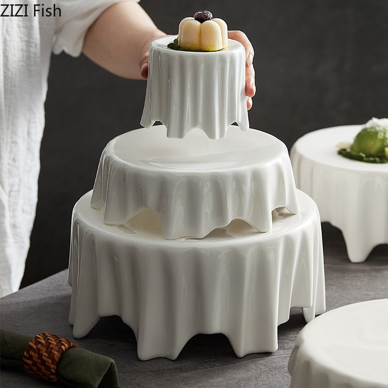 Description Picture 3 of itemHigh-foot Round Table Nordic Restaurant Creative Ceramic Dessert Plate Sushi Plate Food Decoration Main Dish Kitchen Tableware