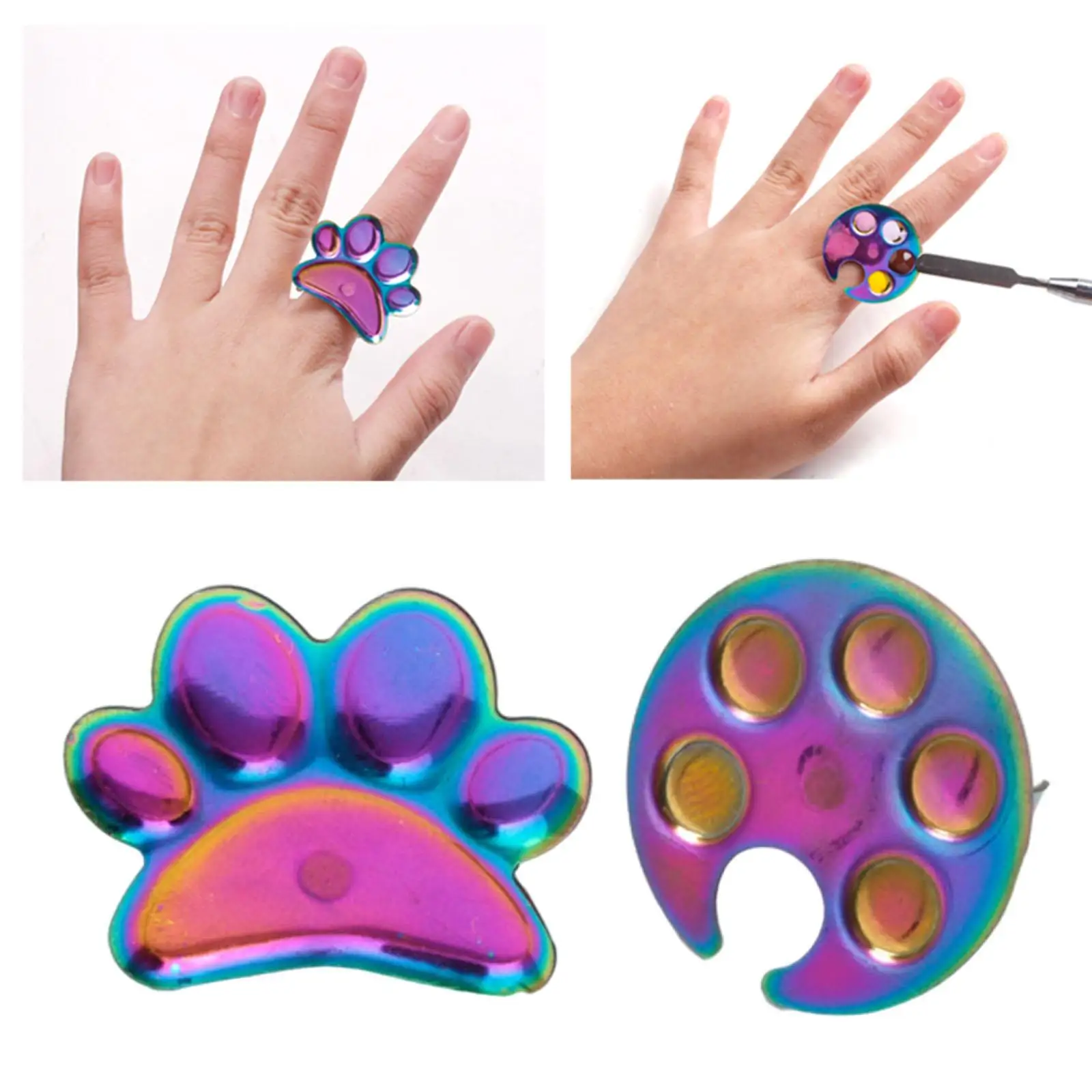 2x Nail Art Ring Palette Nail Art Polish Finger Rings Color Mixer Holder Foundation Mixing Drawing Art Tools Nail Accessories