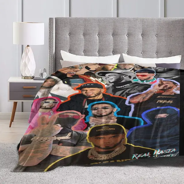 Anuel AA-Manta de Collage a cuadros para el sofá, colcha ultrasuave  portátil de invierno para