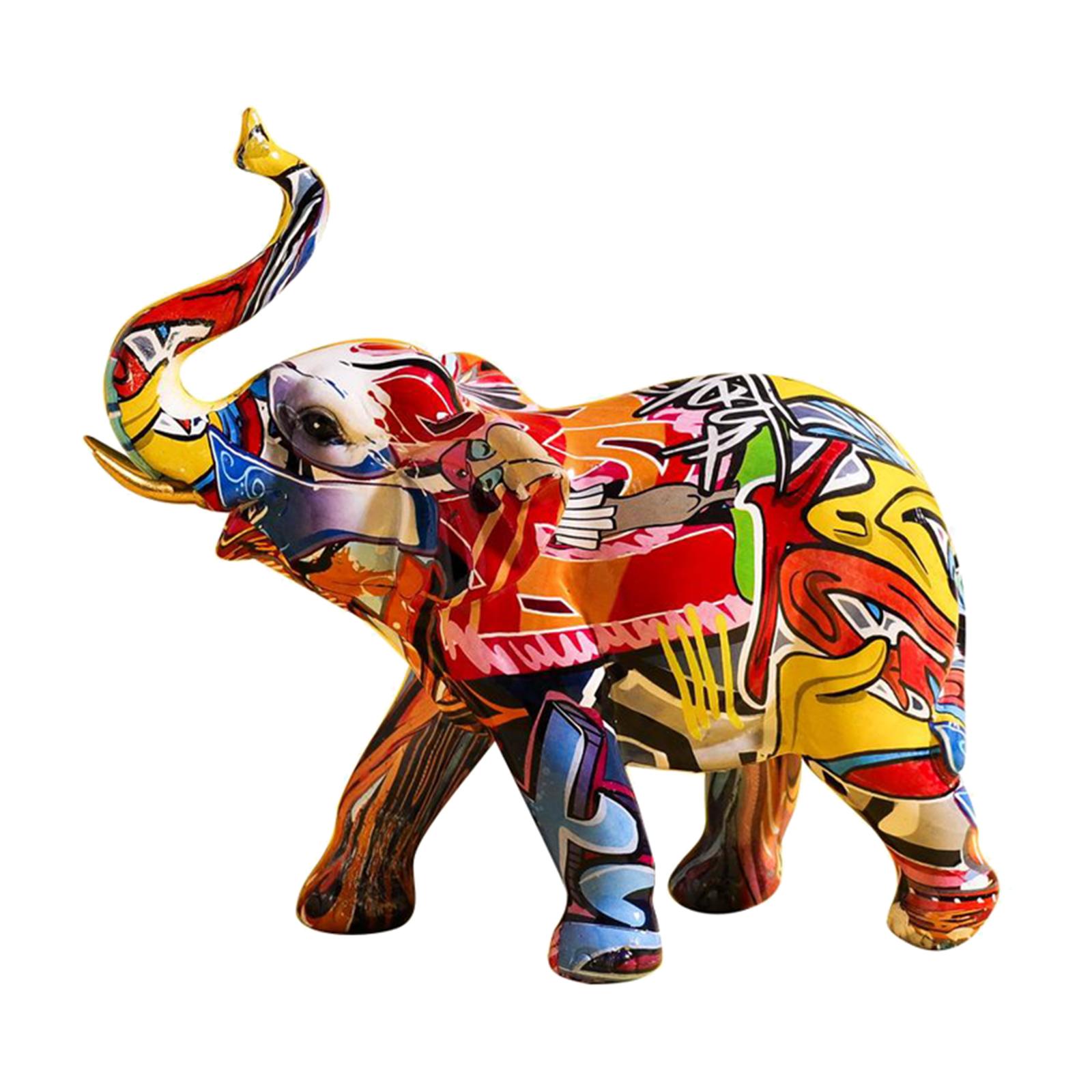 Colorful Elephant Figurine Resin Art Animal Sculpture Embellishments Collection