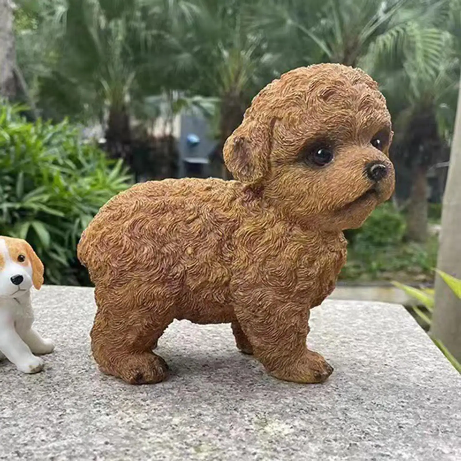 Cute Teddy Dog Statue Polyresin Funny Crafts Animal Figurine for Home Office Bookcase Shelf Table Centerpiece Cafe Ornament