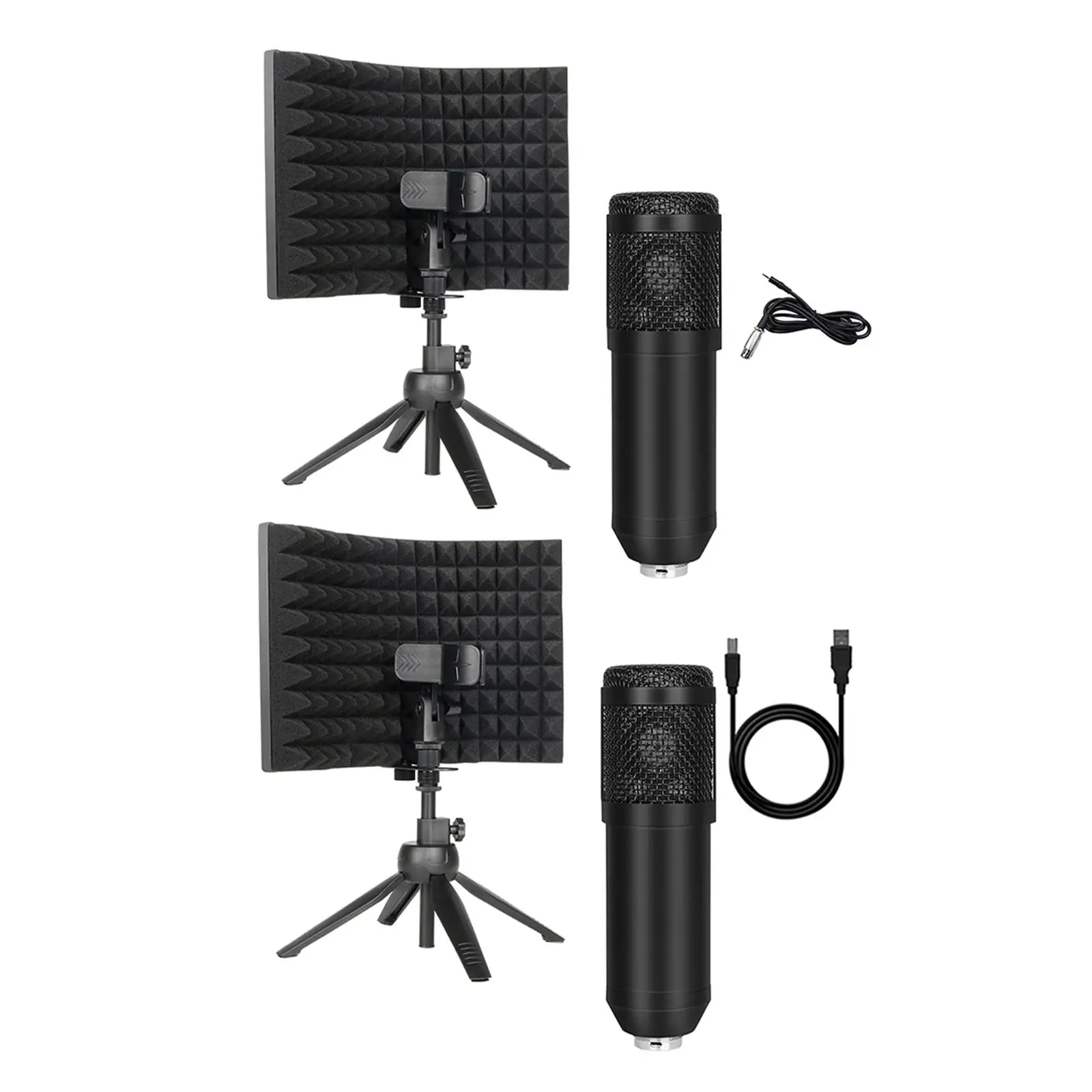 5pcs BM800 3 Panels Broadcast Studio Adjustable Angle Foldable Noise Reduction Sound Absorbing Microphone Wind Screen Shield Set