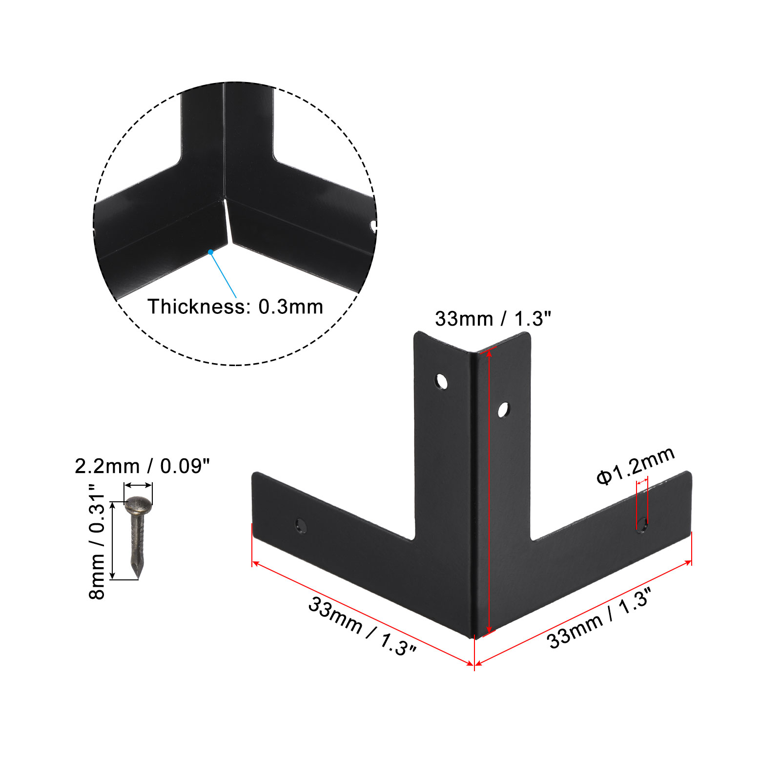 Description Picture 2 of itemUxcell 33x33x33mm Metal Box Corner Protectors Edge Guard Black 4Pcs for Wooden Objects