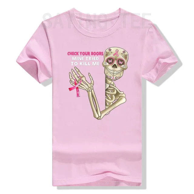 Check Your Boobs Mine Tried to Kill Me Breast Cancer T-Shirt Bella Canvas  3001