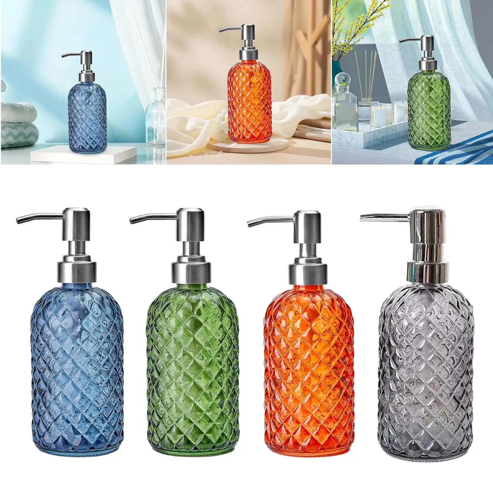 Glass Soap Dispenser 350ml/12 oz Stylish Leakproof Durable Body Wash Dispenser Empty for Kitchen Countertop Bathroom Hotel Home