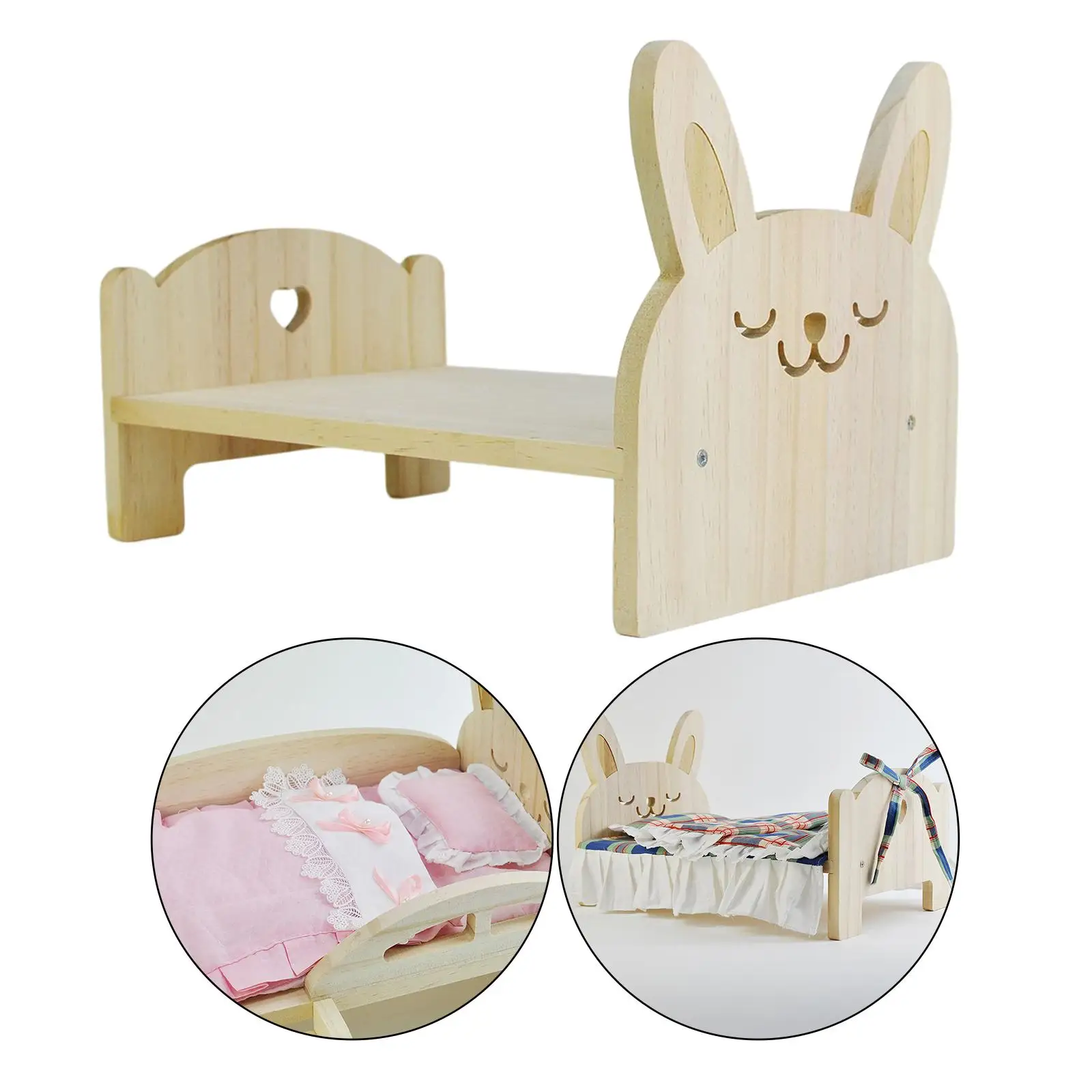 Miniature Dollhouse Furniture 1:6 Decoration Wooden Bed for Dolls Bedroom Life Scene Props Dollhouses DIY Accessories