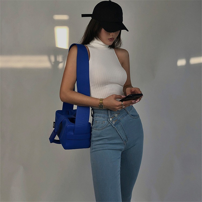 Ootddress Summer High Neck Vest Women Sleeveless Solid Color Knit Ribbed Slim Fit Tank Tops y2k Clothes Lady Basic Clubwear