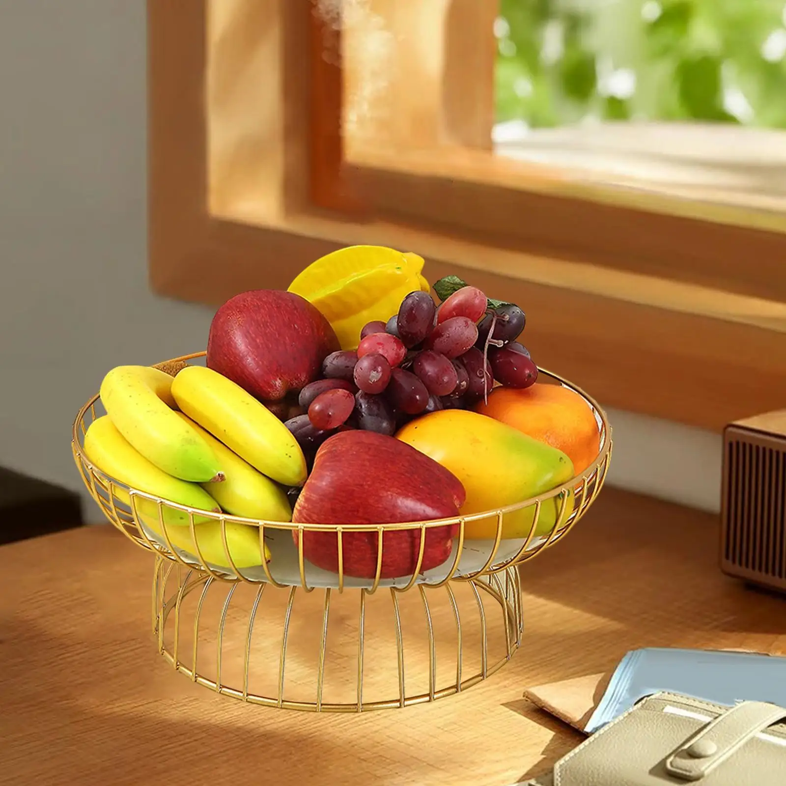 Metal Wire Fruit Bowl Container Single Tier Dish for Kitchen Outdoor Parties