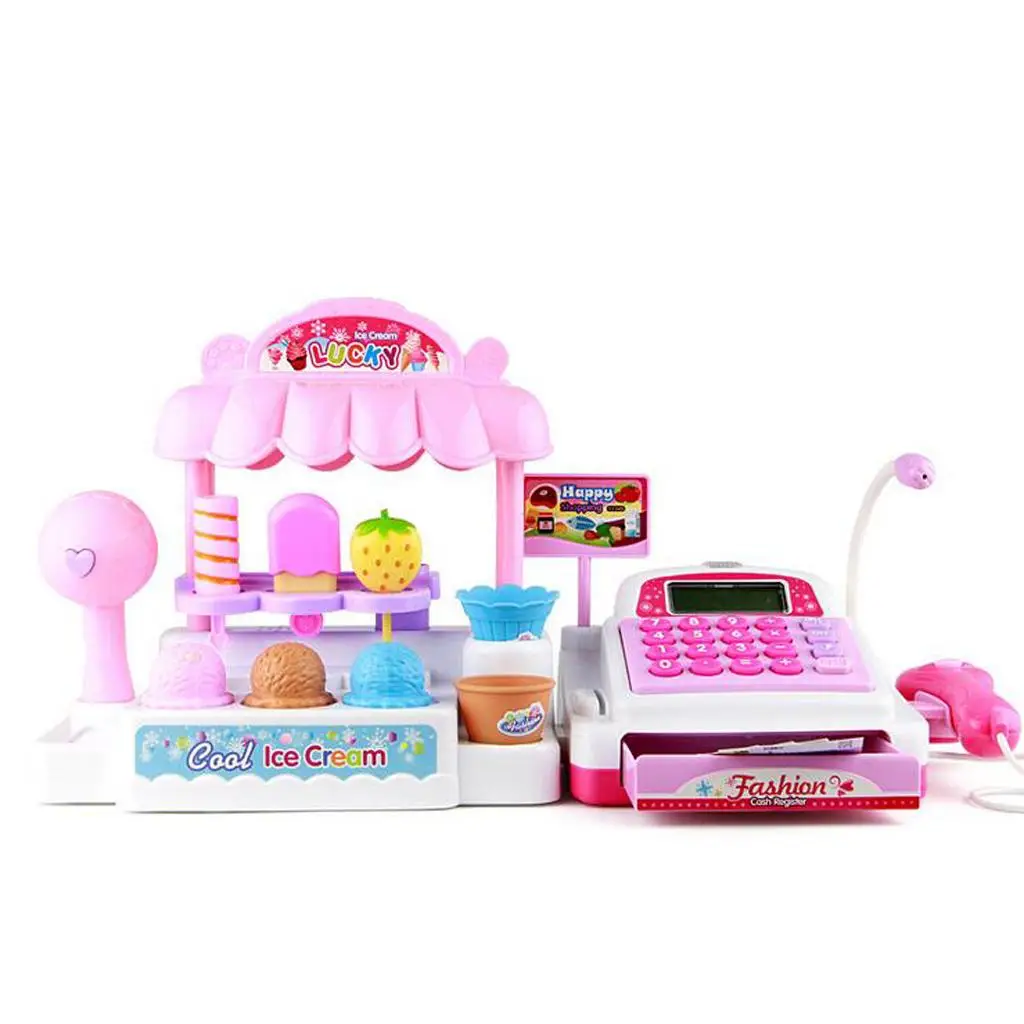 Toy  Register with  Scanner, , Play Money and Food Shopping Play Set for Kids  Supermarket  Playset