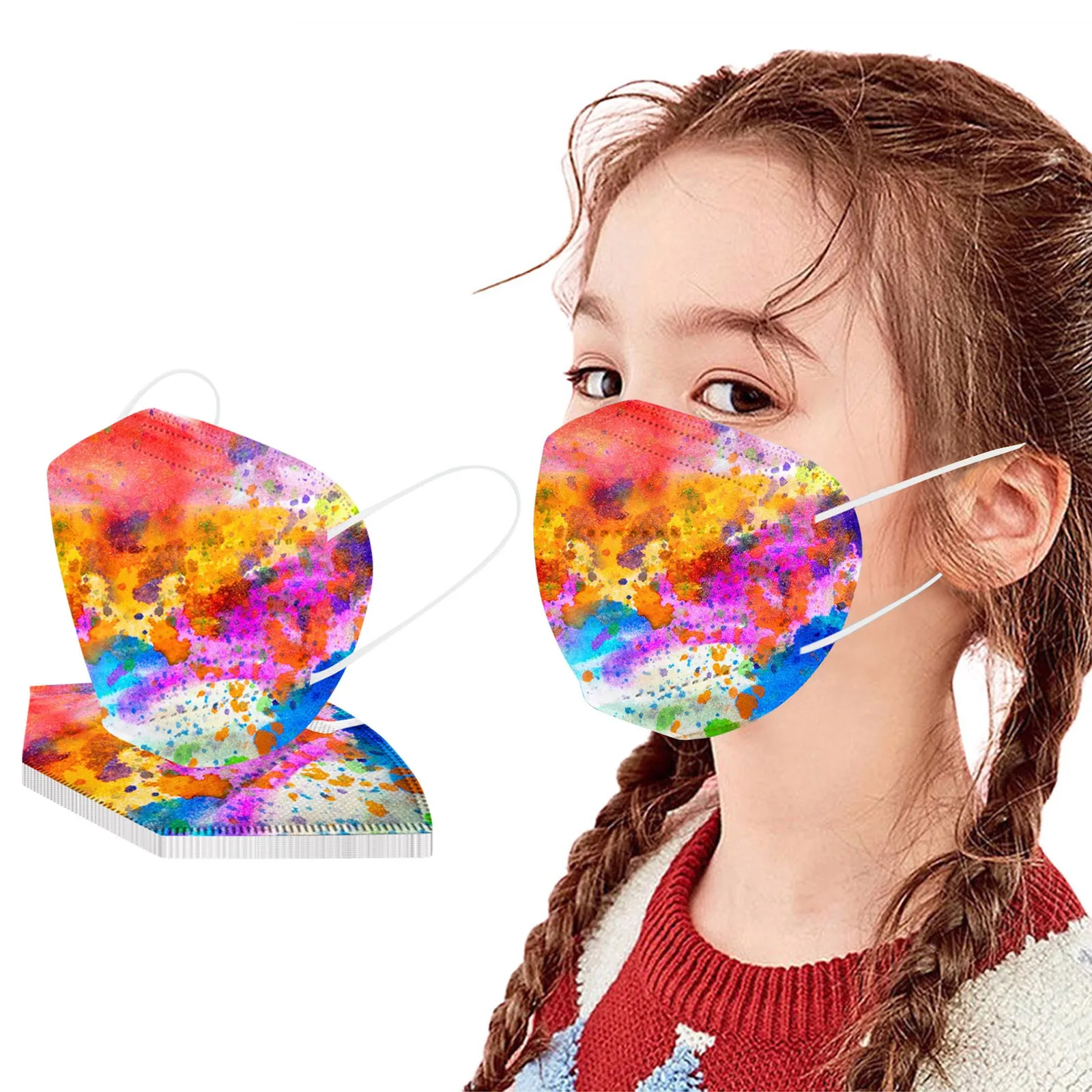 10PC Children's Mask Tie Dye Printing Mask Disposable Mask Industrial 5Ply Earloop Personal Face Mask Mascarillas Halloween cute halloween costumes