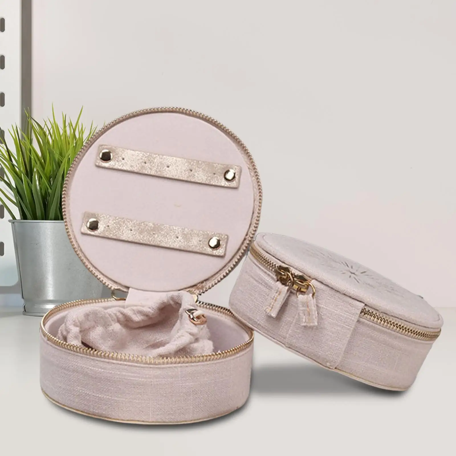 Travel Jewelry Box Linen Small Zipper Closure Jewelry Organizer Display Holder for Bracelets Watch Ear Studs Necklaces Girls