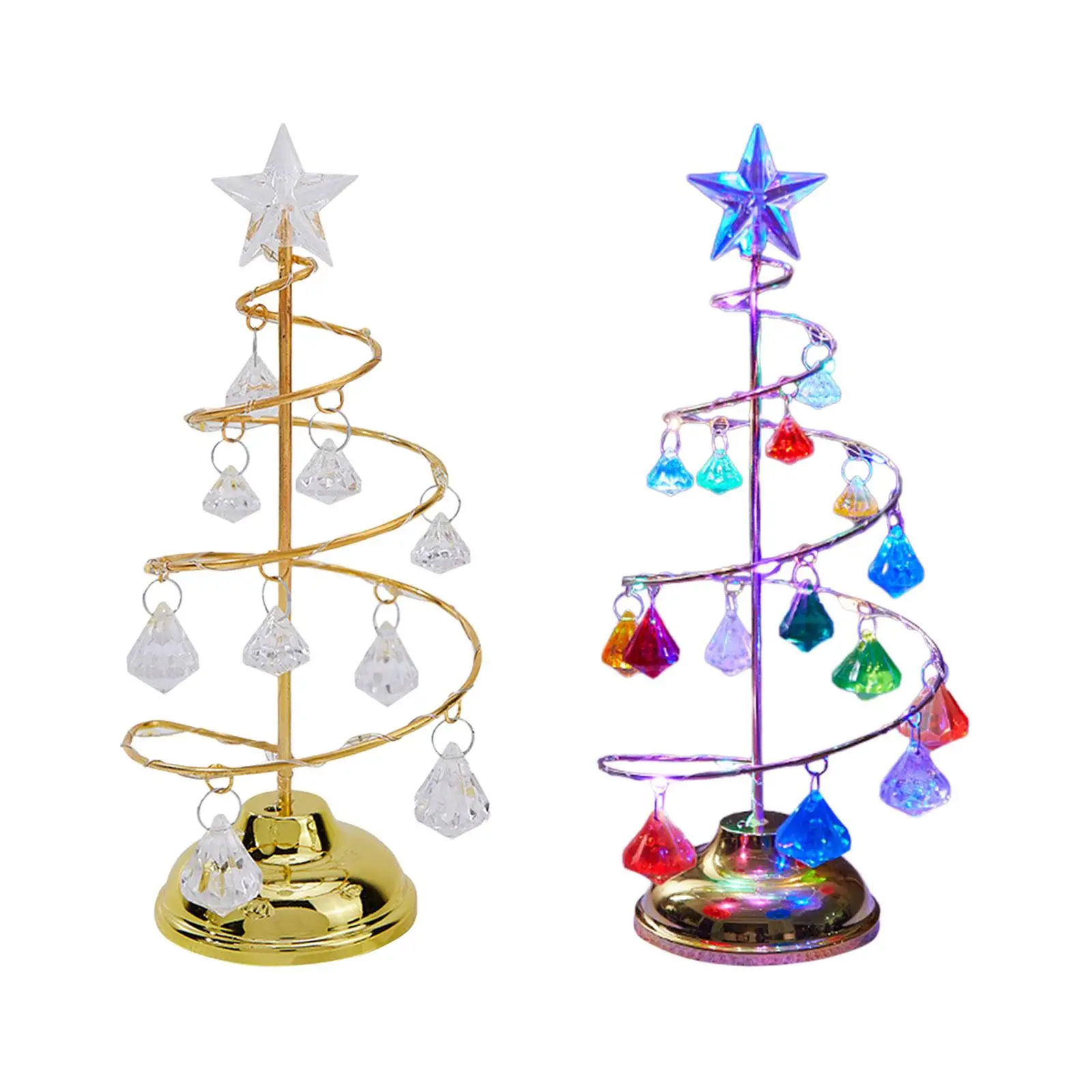 Crystal Spiral Christmas Tree Lamp Christmas Tree Light with Metal Stand Acrylic Balls for Wedding Tabletop Winter Home Xmas