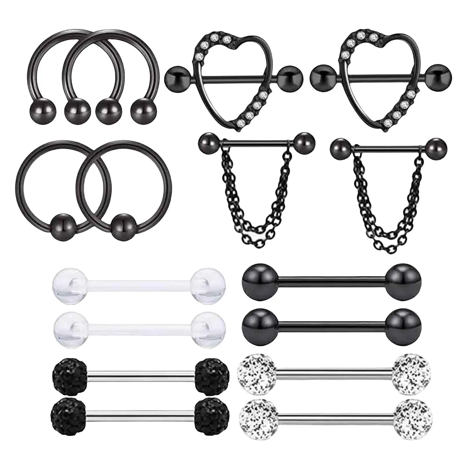 8 Pairs Charming Pierced Body Jewelry Straight Barbell Stainless Steel Studs Rings for Women Teen Girls Premium