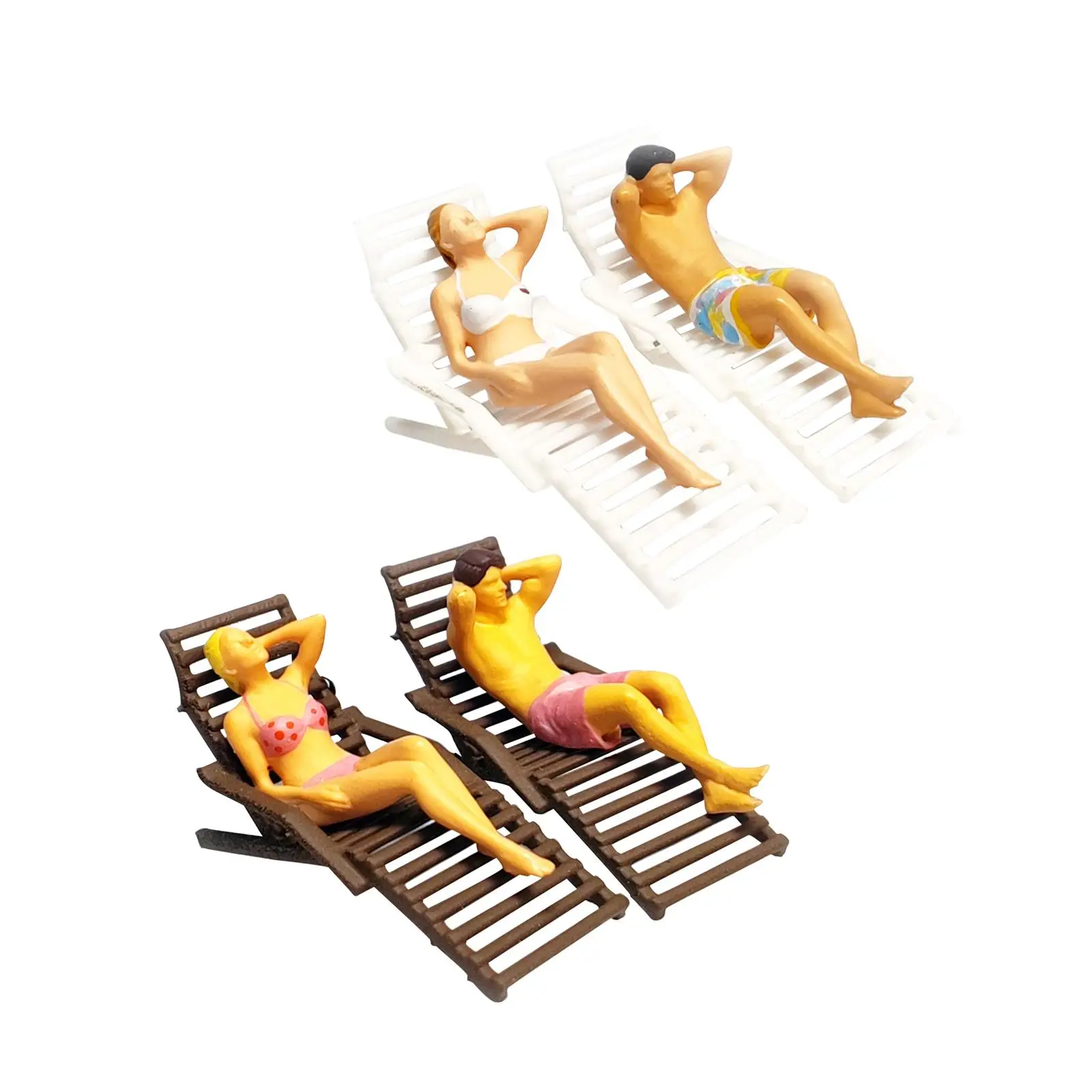 Realistic 1/64 Scale People Figurines Set Miniature People Model Deck Chair Model for DIY Scene Diorama Dollhouse Layout Decor
