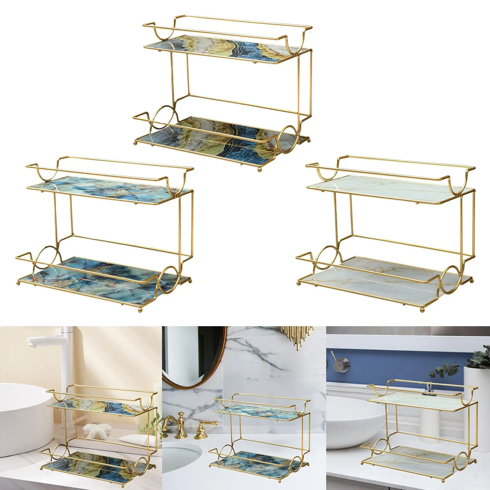Iron Standing Rack Storage Shelf Nordic Style 2 Tiers Bathroom Cosmetic Organizer for Bedroom Desktop Cosmetics Dressing Table