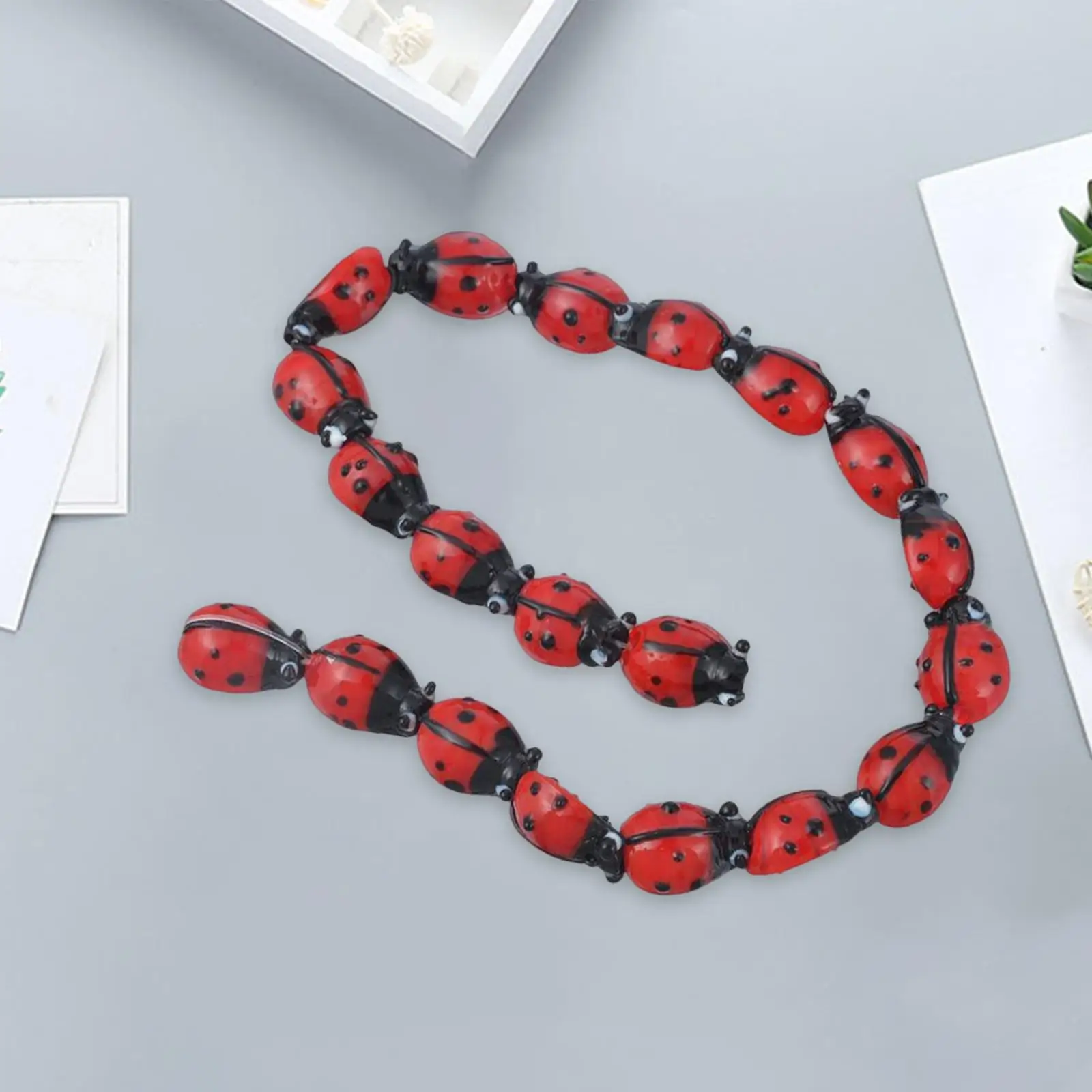 Cute Beetle Spacer Beads Set Crafts Carved Accessories Supplies Charm Red for Craft Making Decoration Pendant Halloween Earrings