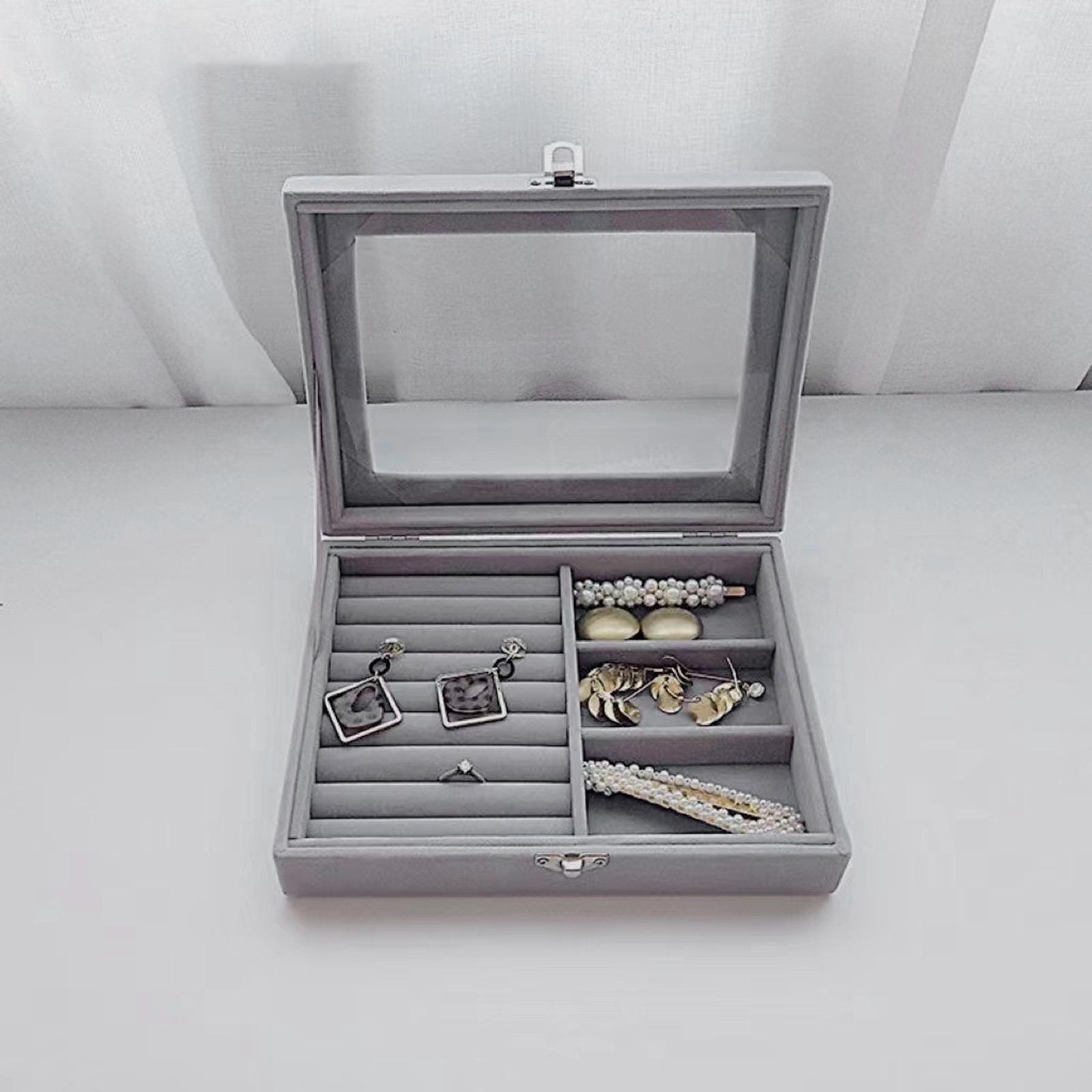 Portable Jewelry Box Organizer with Lid Removable Grid with Lock Holder Display Travel Case for Rings Bangle Watch Earring Women