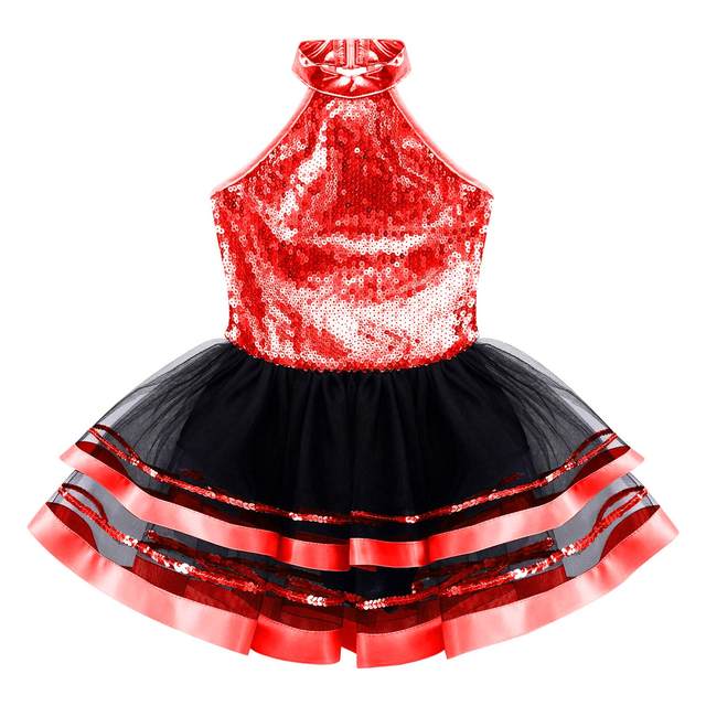 キッズガールズスパンコールホルターバレエダンスチュチュドレス