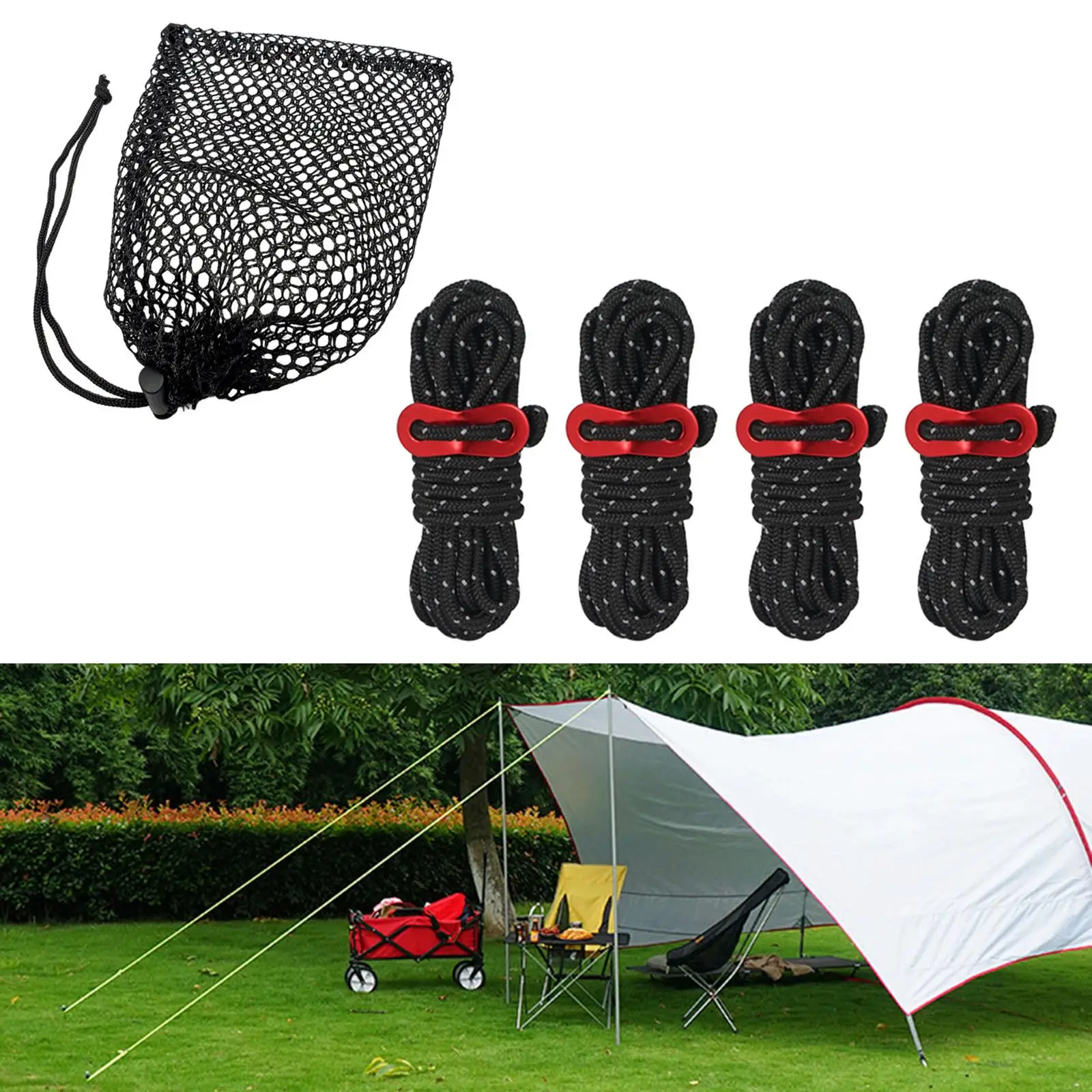 Reflective Paracord Outdoor Camping Tent Wind Rope 4mm Sun Shelter Awning with Aluminum Alloy Buckle Adjuster