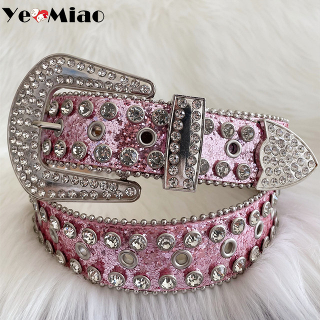 Punk Luxury Strap Diamond Belt Western Crystal Studded Belt Cowgirl Cowboy  Rhinestone Belt For Women Men Jean Cinto De Strass AS IMAGE-1 105CM