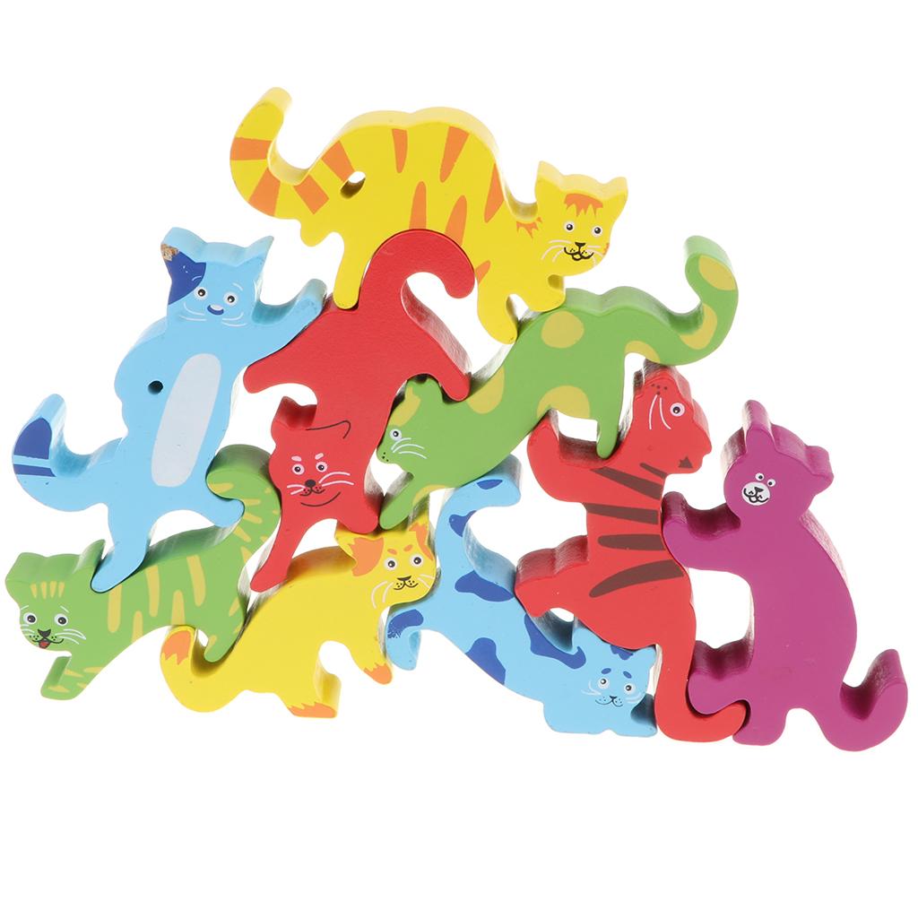 Set of 9 PCS Wooden Animal Shape Blocks Stacking Intelligence Game Kids Educational Toy Birthday Gift