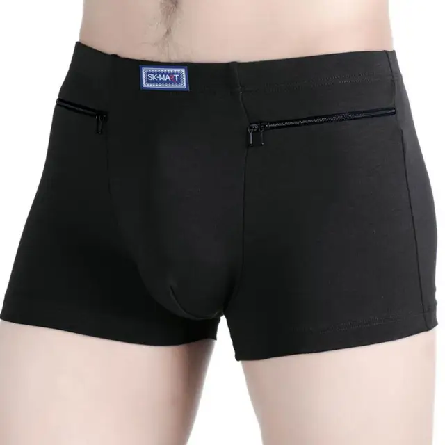 Men Cotton Boxer Panties Underwear Anti-theft Zippers Pockets Briefs  Underpants Casual Solid Men's Boxers Shorts