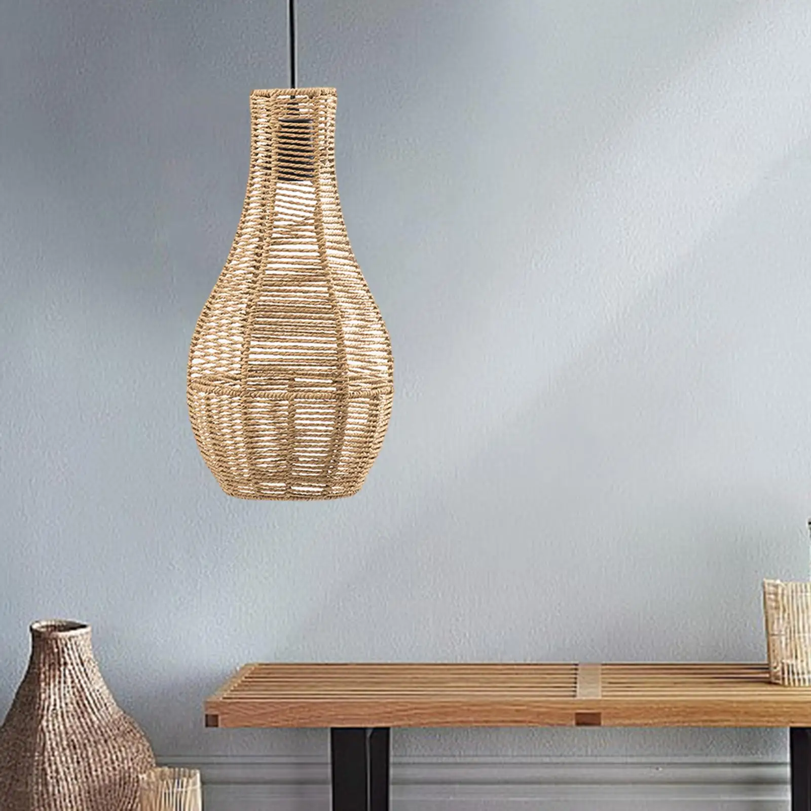 Paper Rope Lampshade Pendant Light Cover Boho Classic Bulb Guard Boho Lampshade for Cafe Teahouse Bedroom Living Room Restaurant
