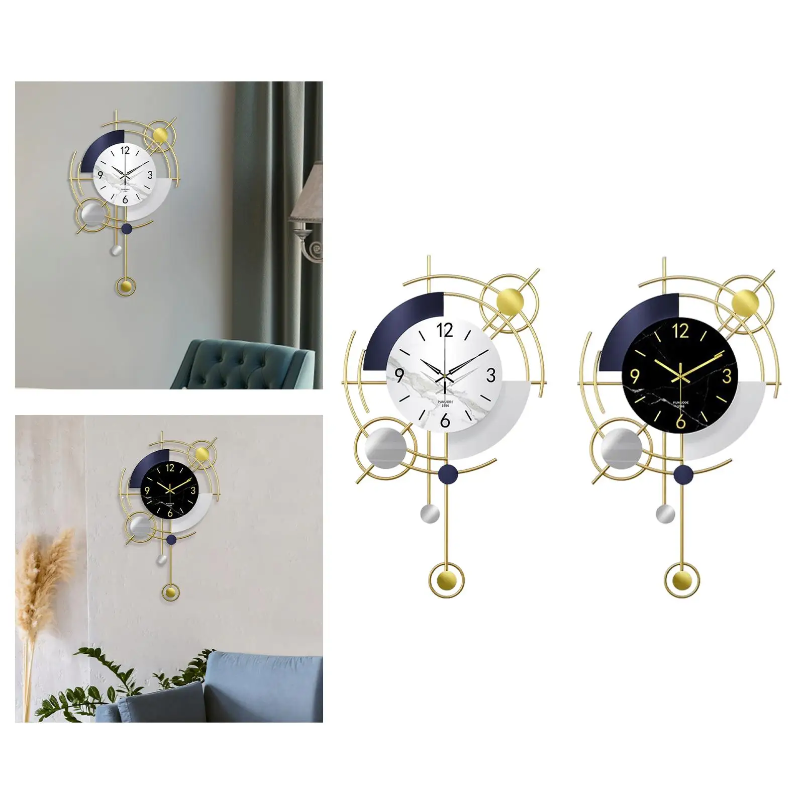 Modern Wall Clock Retro Style Hanging Mute Battery Operated No Ticking Metal for Home Office Bedroom Kitchen Decoration