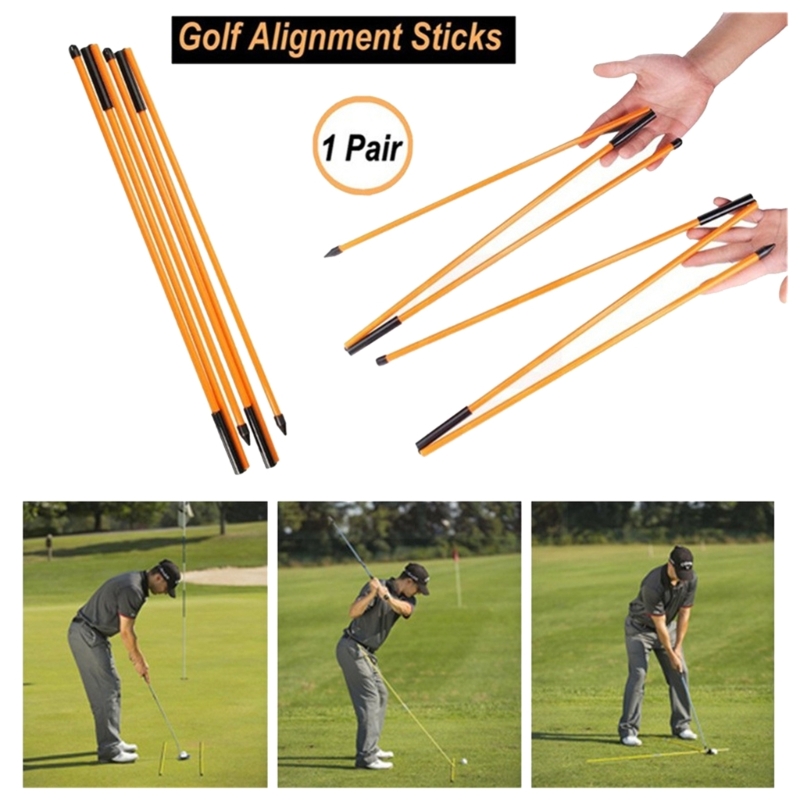 Golf Alignment Stick Collapsible Golf Practice Rods Swing Trainer Tools 2 Pack Foldabe Postures Corrector with Tube Case