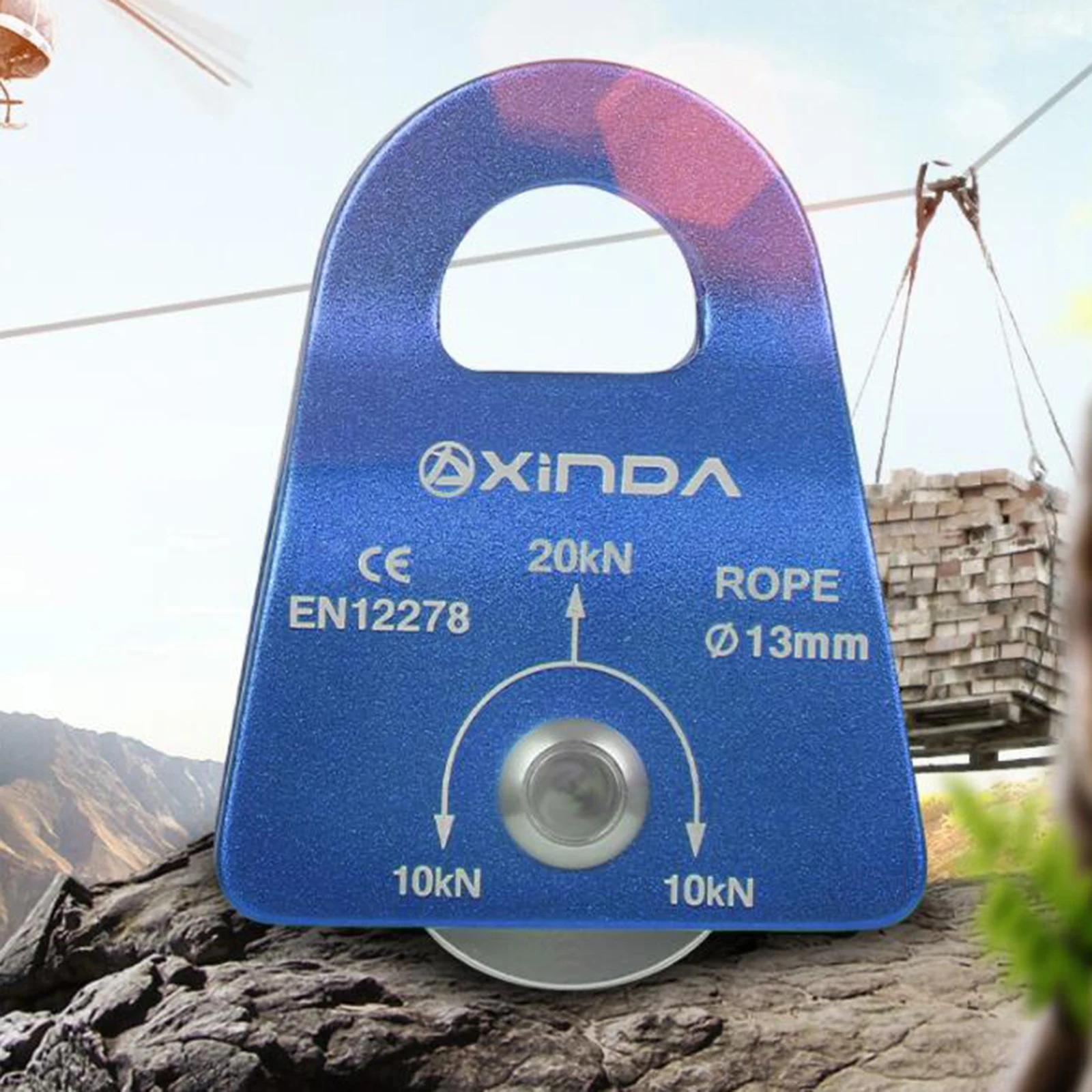 20KN Rock Climbing Pulley Outdoor Survival Mountaineering Hiking Lifting Rope Belt Sling Accessories Pulley Equipment 13mm Rope