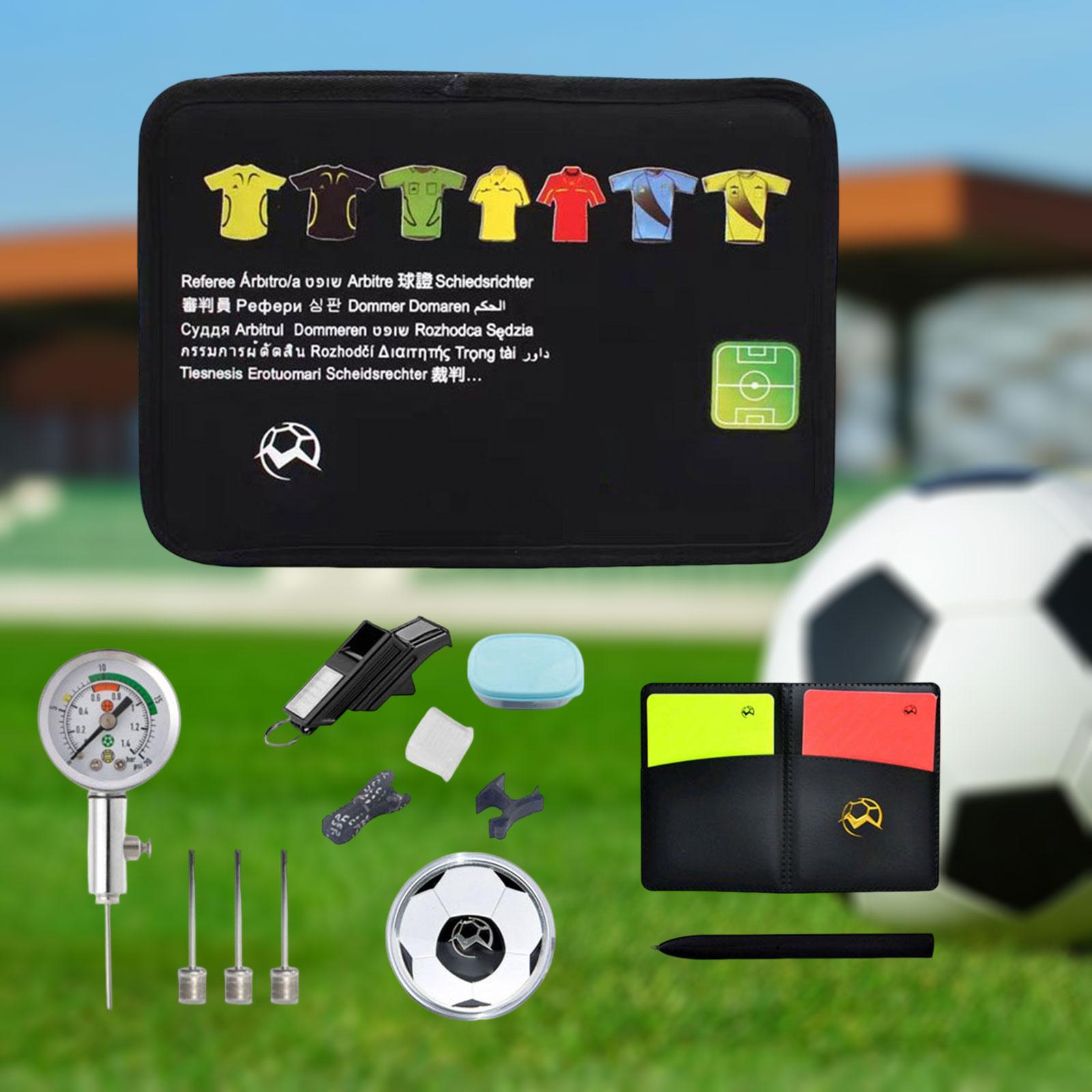 Soccer Referee Accessories Bag Whistle Pressure Gauge Pen Card Set Sheets for