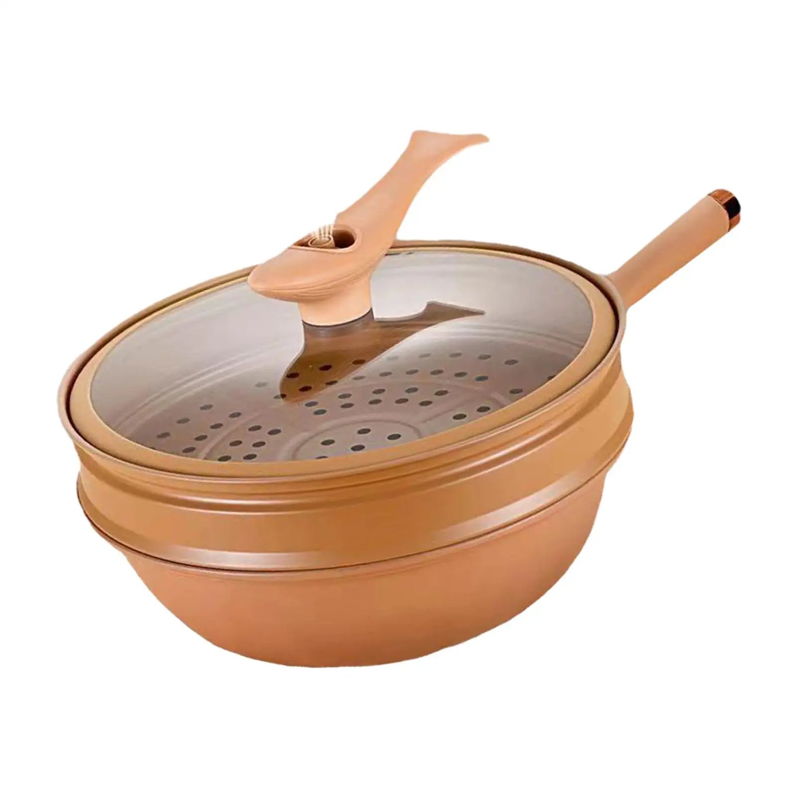 Cooking Pan with Glass Lid and Steamed Grid Light Micro Pressure Wok Nonstick Deep Frying Pan for All Cooktops Fry Steam Boil