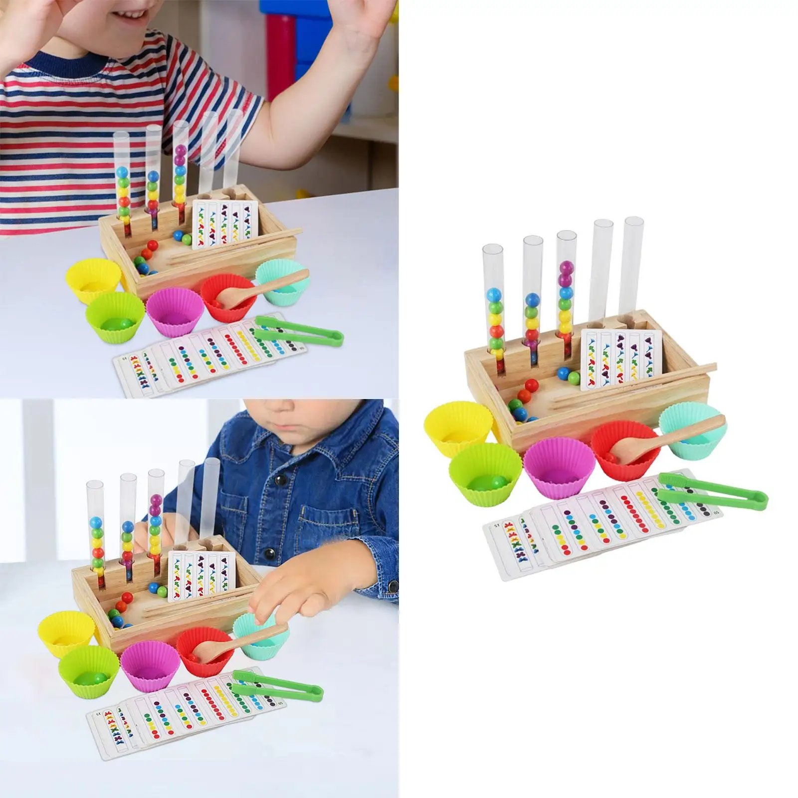 Wooden Peg Board Game Beads Game Wooden Rainbow Balls in Cups Montessori Toy for Children