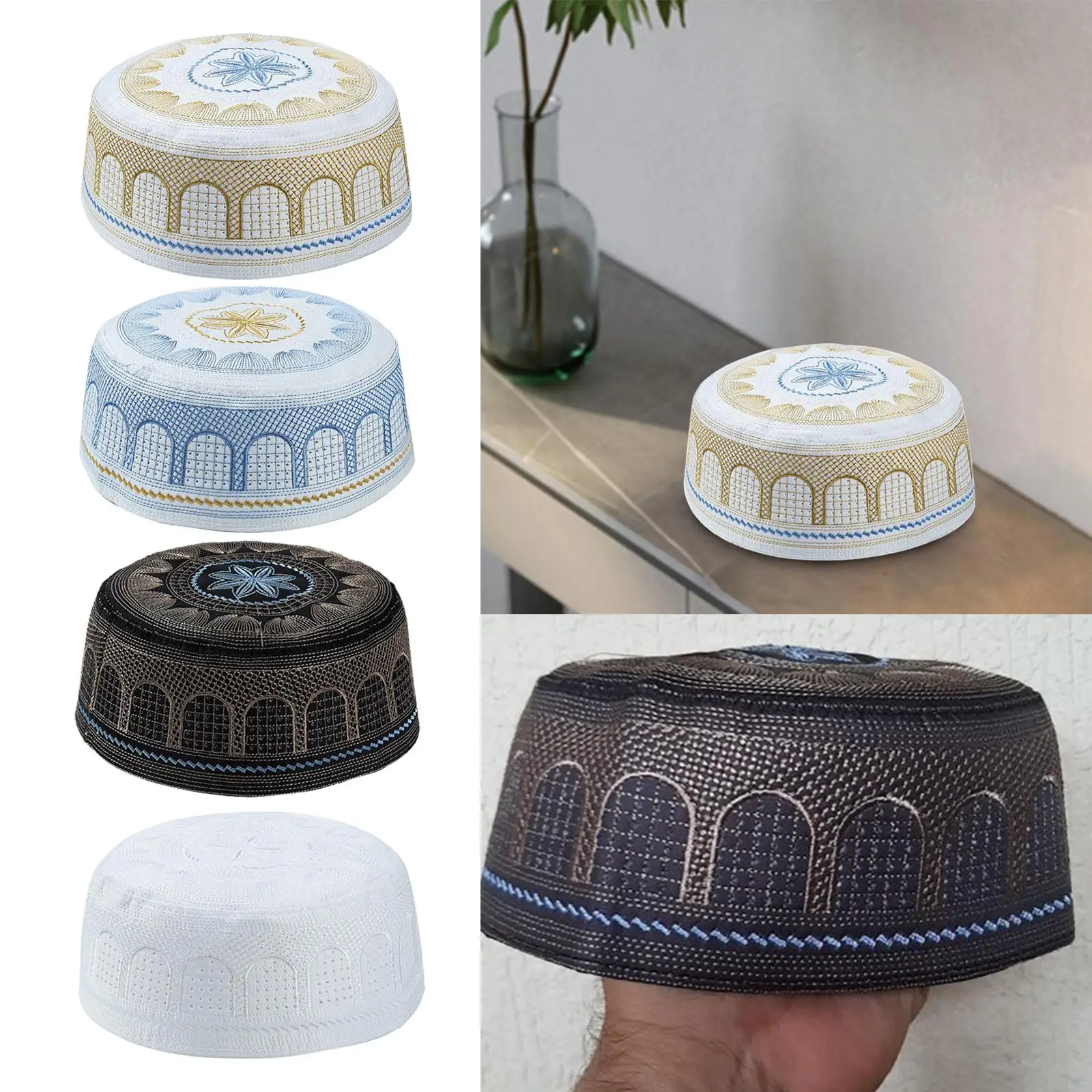 Men`s Muslim Islamic Hat Hand Embroidery Muslim Headscarf Everyday Wear