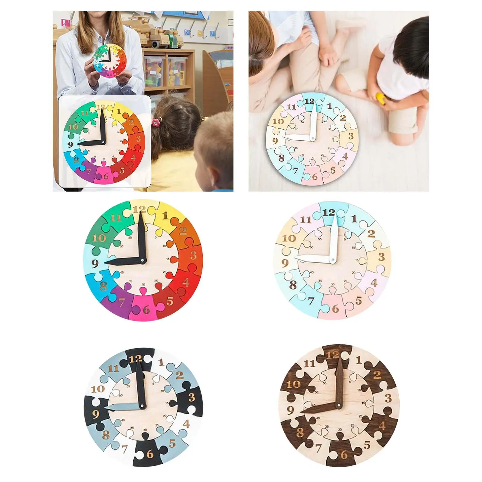 Montessori Wooden Clock Toys Kindergartner Learning Activities Hour Minute Cognition with Numbers for Children Toddler Baby