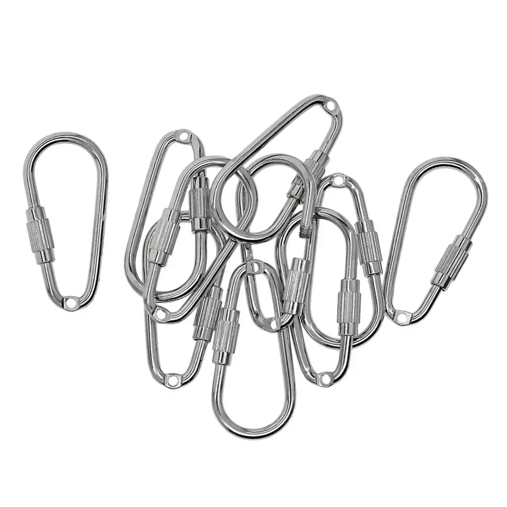 10 Pieces Durable Alloy Screw Locking Clasp Carabiner Key Ring Keychain Key Holder Accessories Silver