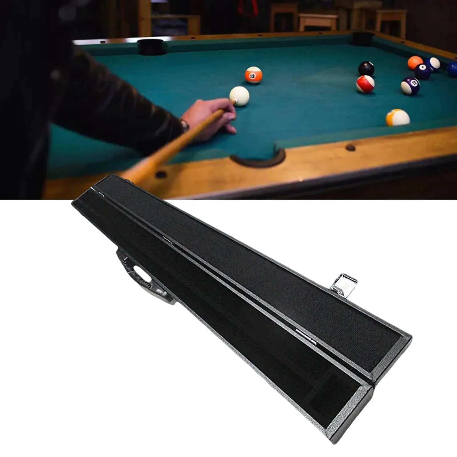 Pool Billiard  Case Snooker  PU Leather Exterior Box Black Heavy Duty Holds 1 Complete   (1 Handle/1 Shaft)