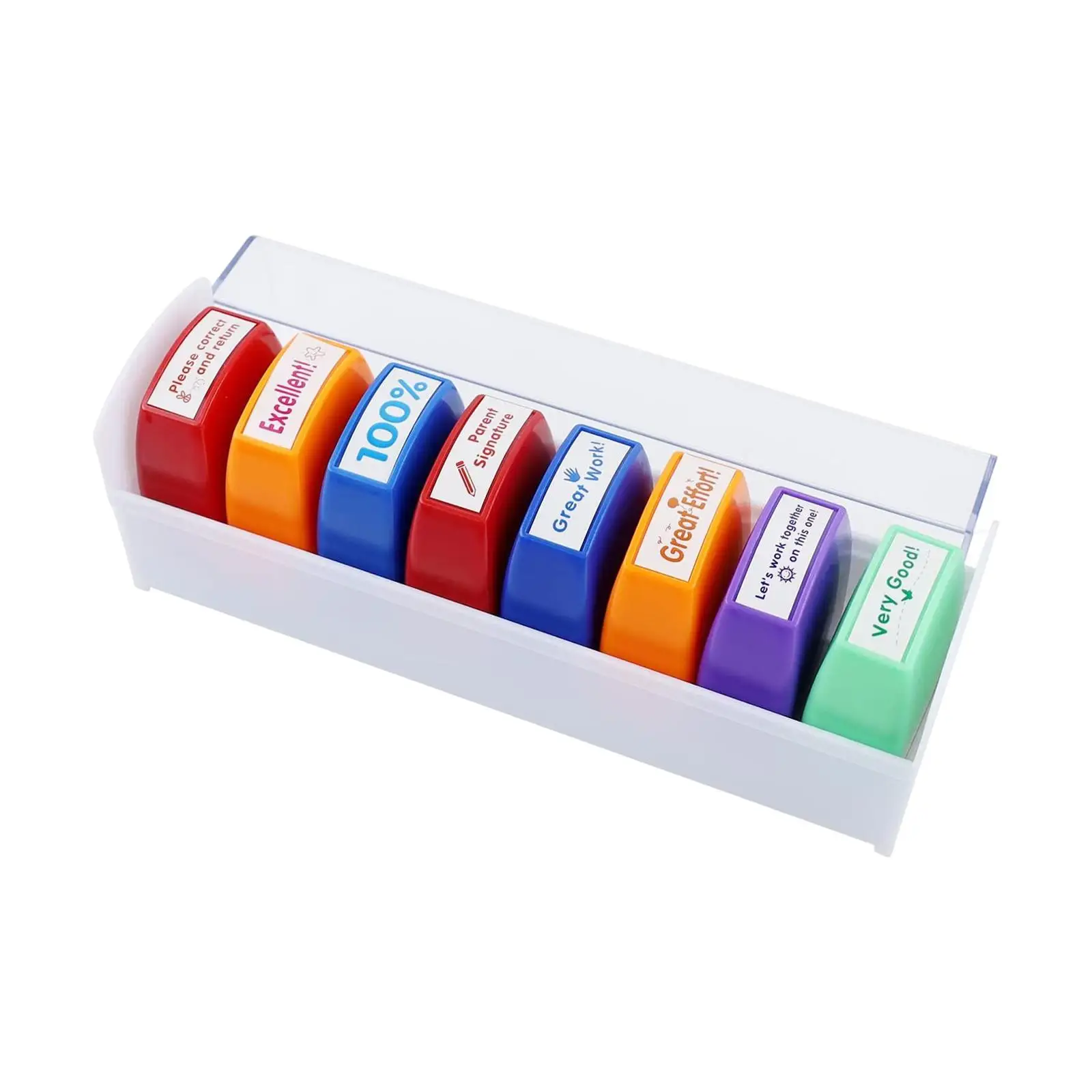 8x Teacher Stamps Encouraging Colorful Set Self Inking for School Supplies Homeschool Setting Feedback Grading Motivation