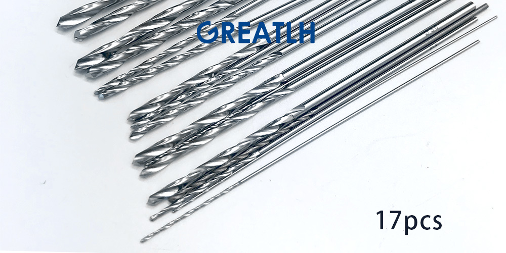 17pcs/set Stainless Steel Drill Bits Orthopedics Surgery Tool 0.8mm-4.8mm Autoclavable Drill Bits veterinary Pet 115mm Long