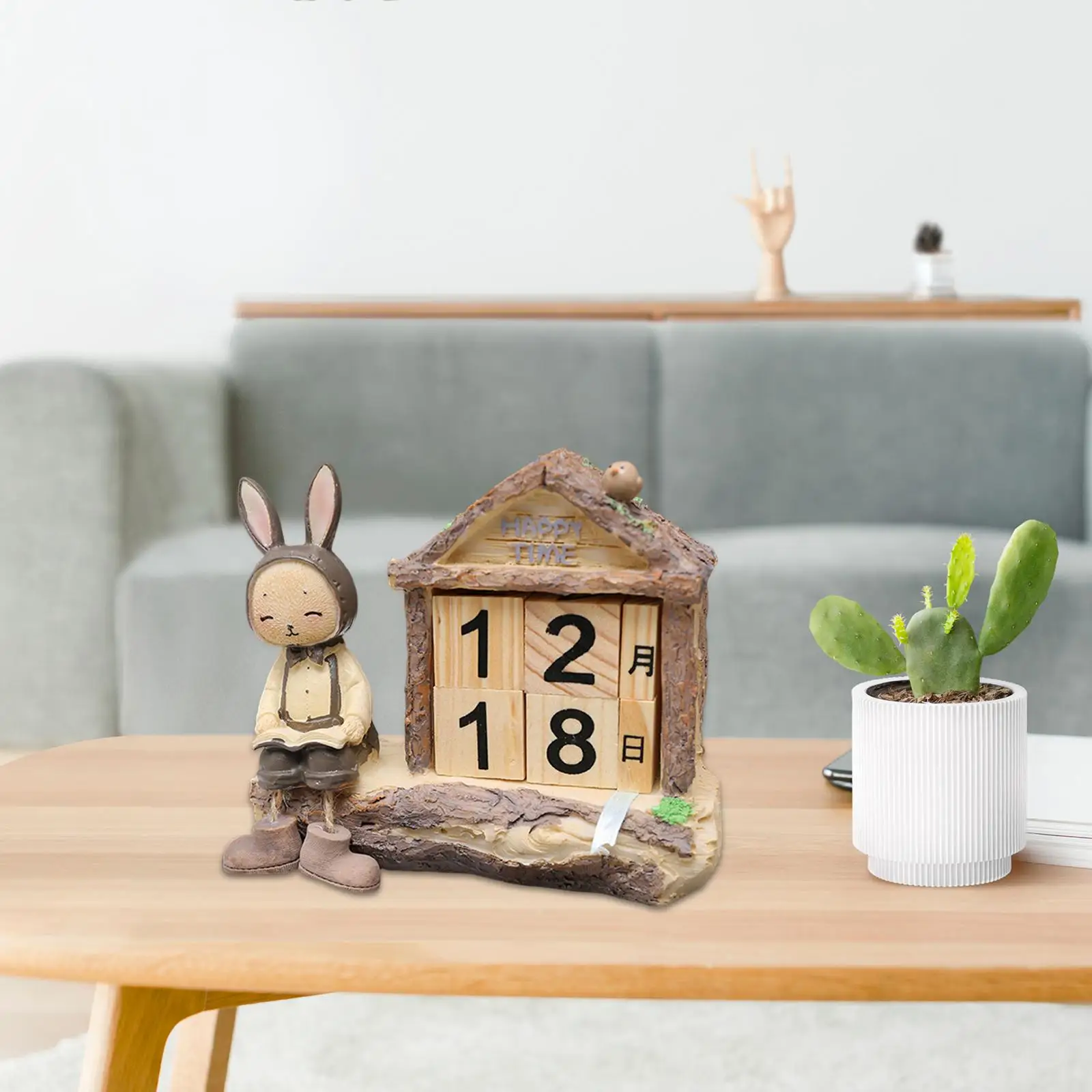 Desk Calendar Blocks, Wood Rabbit Shaped Daily Calendar Desk Number Display for