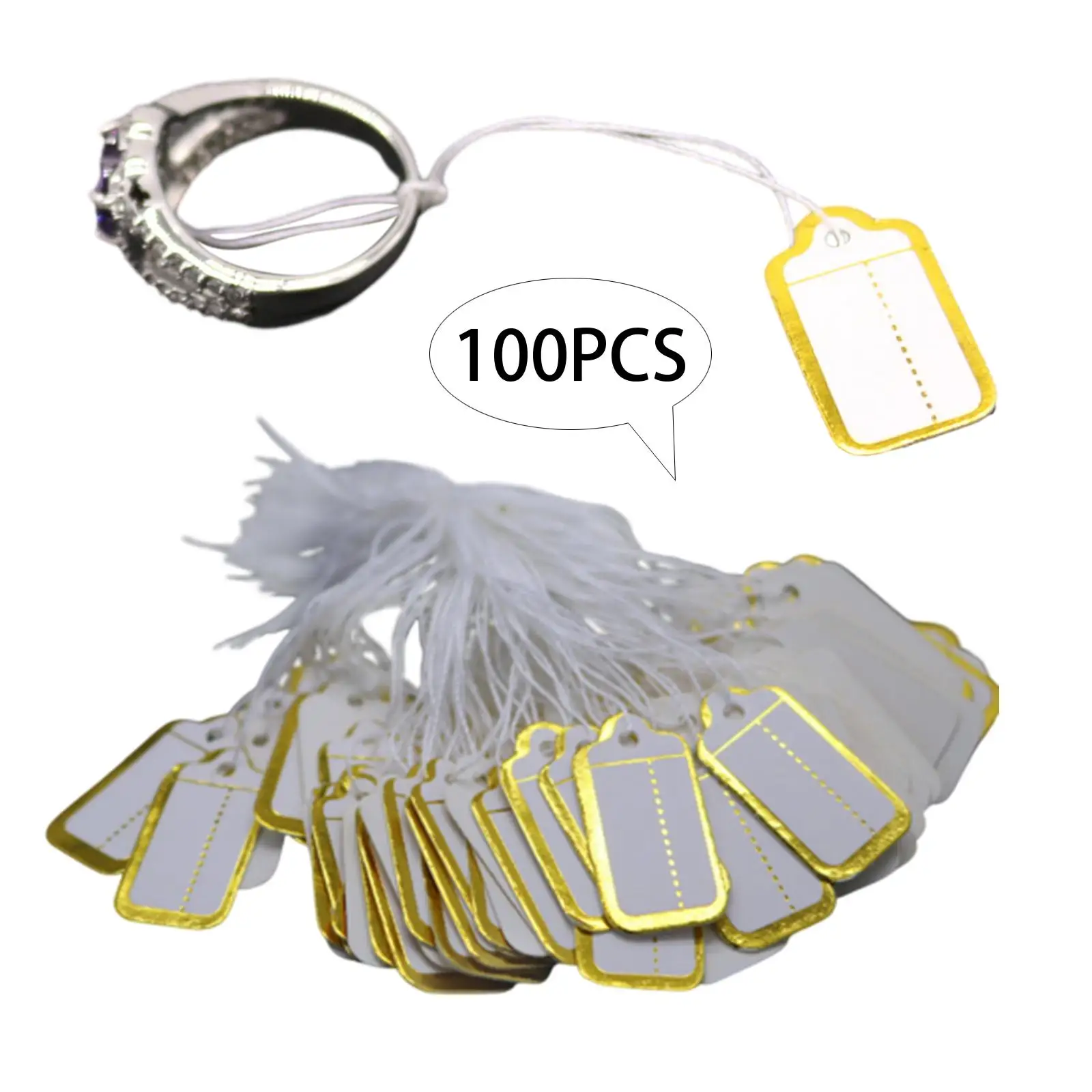 100x Price Tags with String Attached Price Hanging Labels Labeling Price Display Tags for Retail Wedding Rings Clothing Birthday