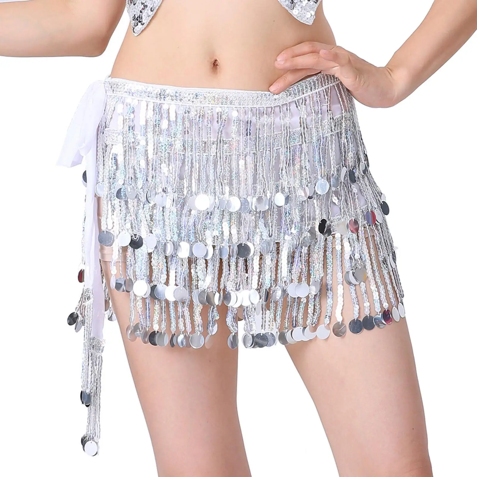 Women Hip Wrap Sequin Tassel Costume Dress Belly Dance Skirt Bellydancing Hip Belt for Samba Rumba Stage Performance Ballroom