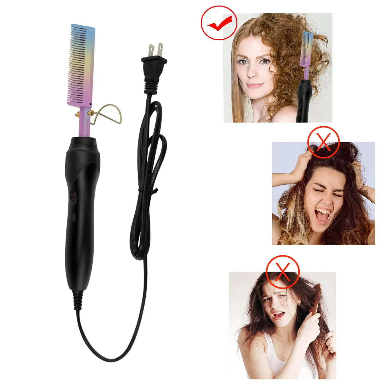 2-In-1 Hair Straightener Comb Brush Pressing Comb US Plug Women Men Natural Hair