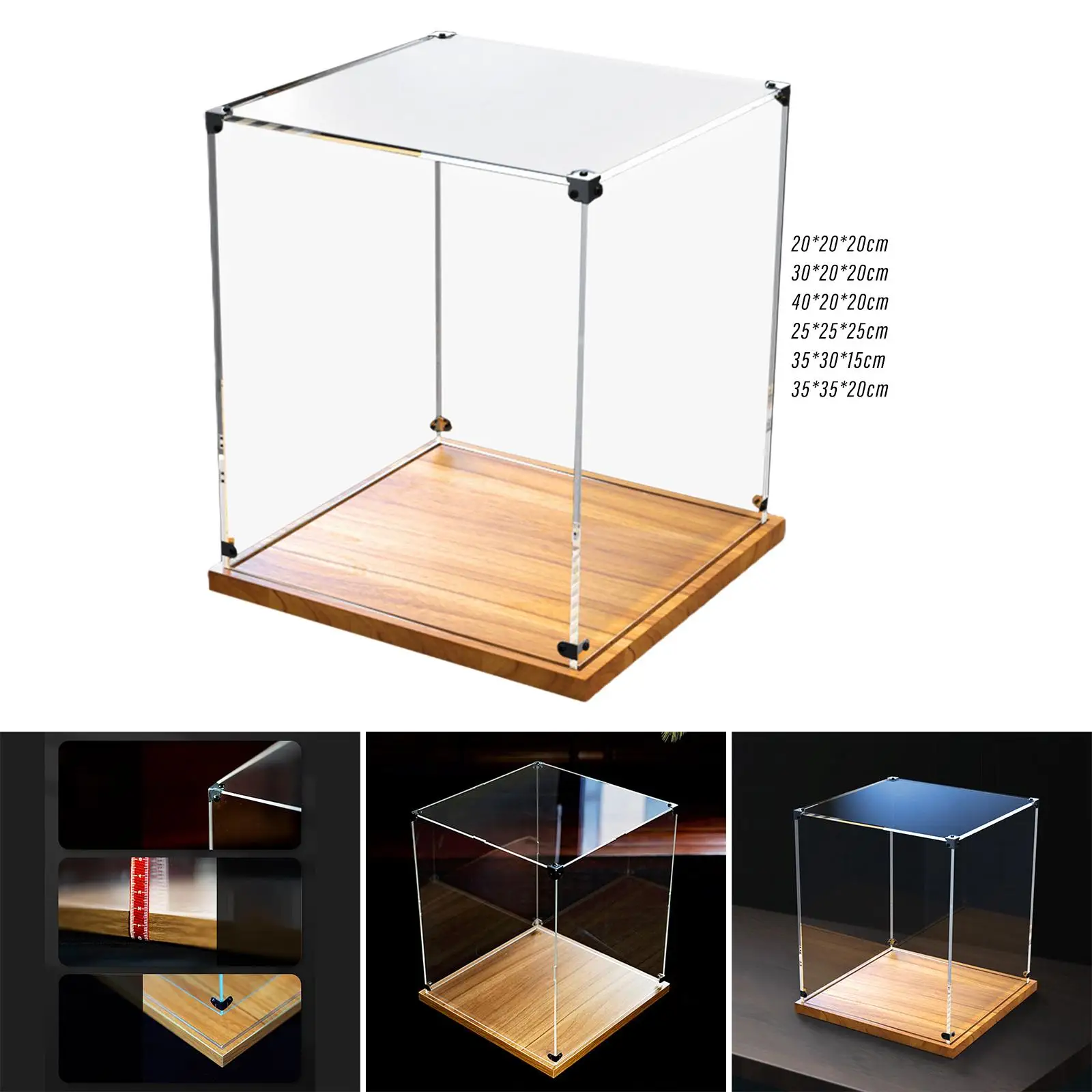 Transparent Display Box Decoration with Wooden Base Multipurpose Durable Stable Practical Showcase for Model Miniature Figurines