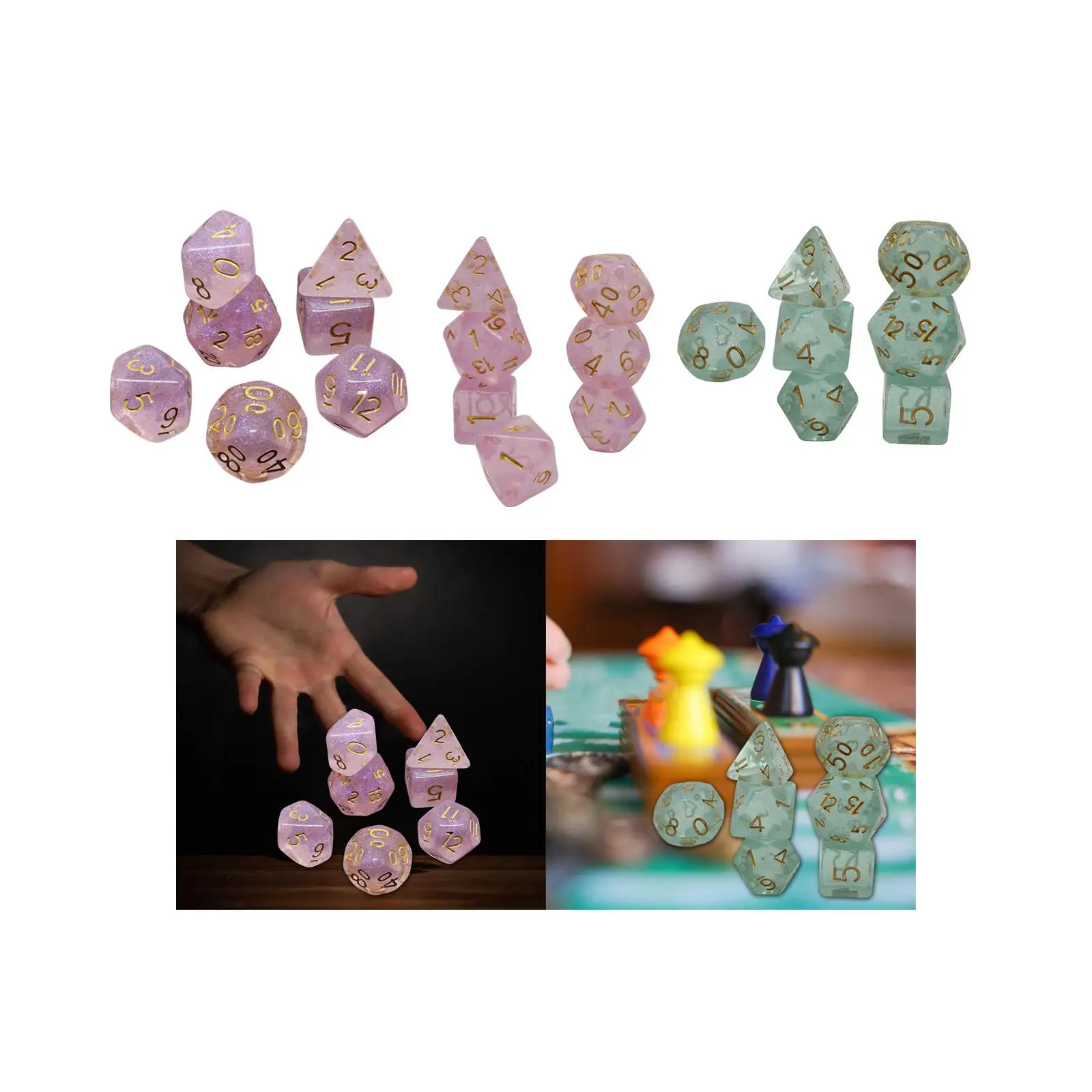 7 Pieces Acrylic Dices Party Supplies Role Playing Game Dices D4 D8 D10 D12 D20 Polyhedral Dices for Party Table Game Card Game