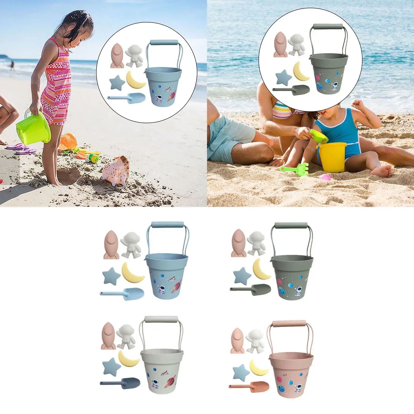 6Pcs Beach Sand Toys Sand Buckets and Shovels Set Silicone Toddler Sandbox Toys for Baby Children Boys Girls Birthday Gifts
