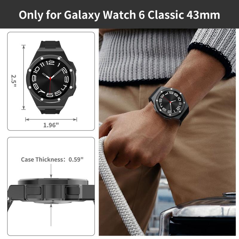 Modification Kit Case For Samsung Galaxy Watch6 Classic 47mm 43mm Stainles Steel Metal Strap Bracelet Galaxy6Classic Rubber Band