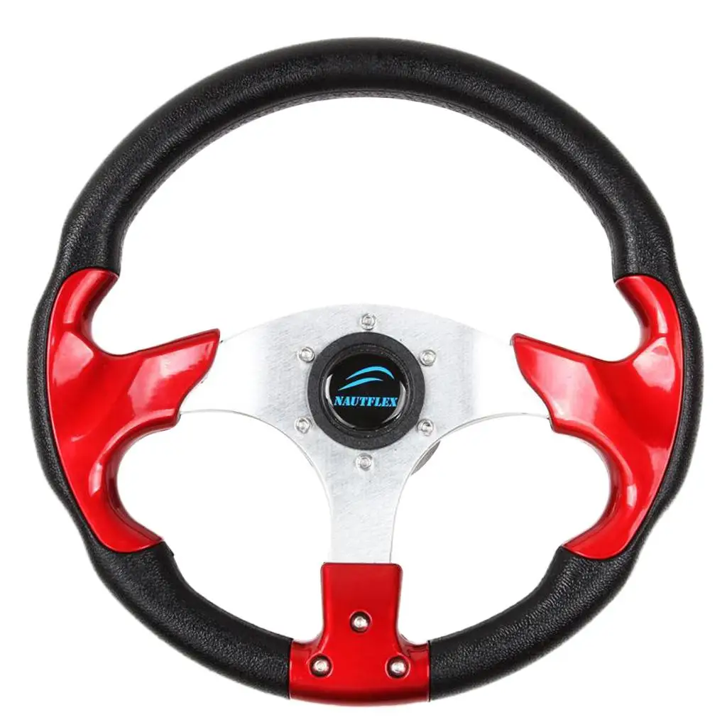 Marine Steering Wheel - PU Foam Cover, 3 Spoke Boat Steering Wheel Fits for 3/4inch (19 mm) Tapered Shaft