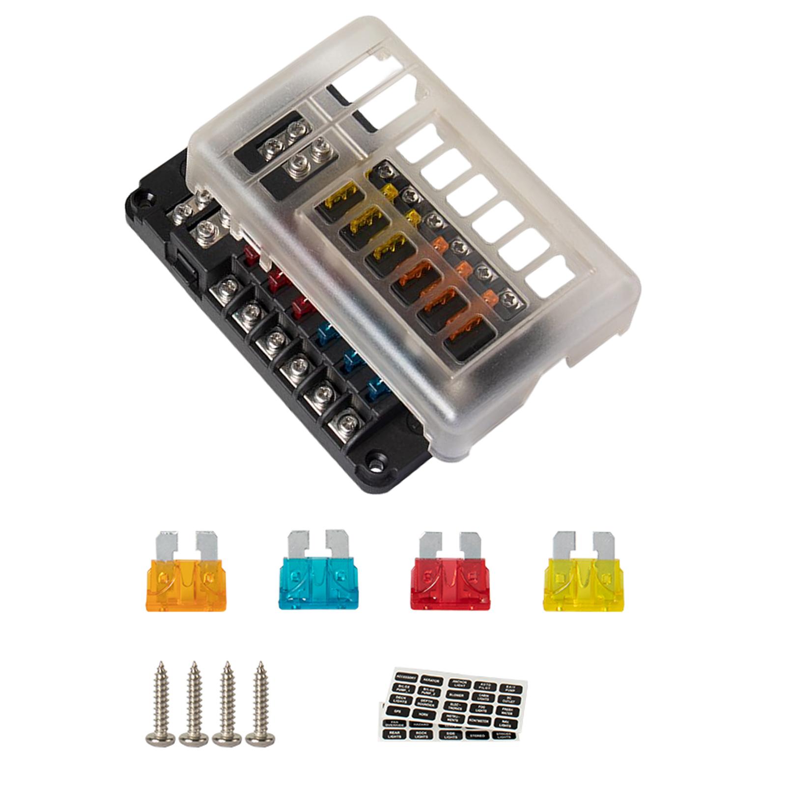 Blade Fuse Block Box 12 Way 12V 32V Circuit LED Indicator Light Fits for Car Caravan Marine Boat Easy to Install