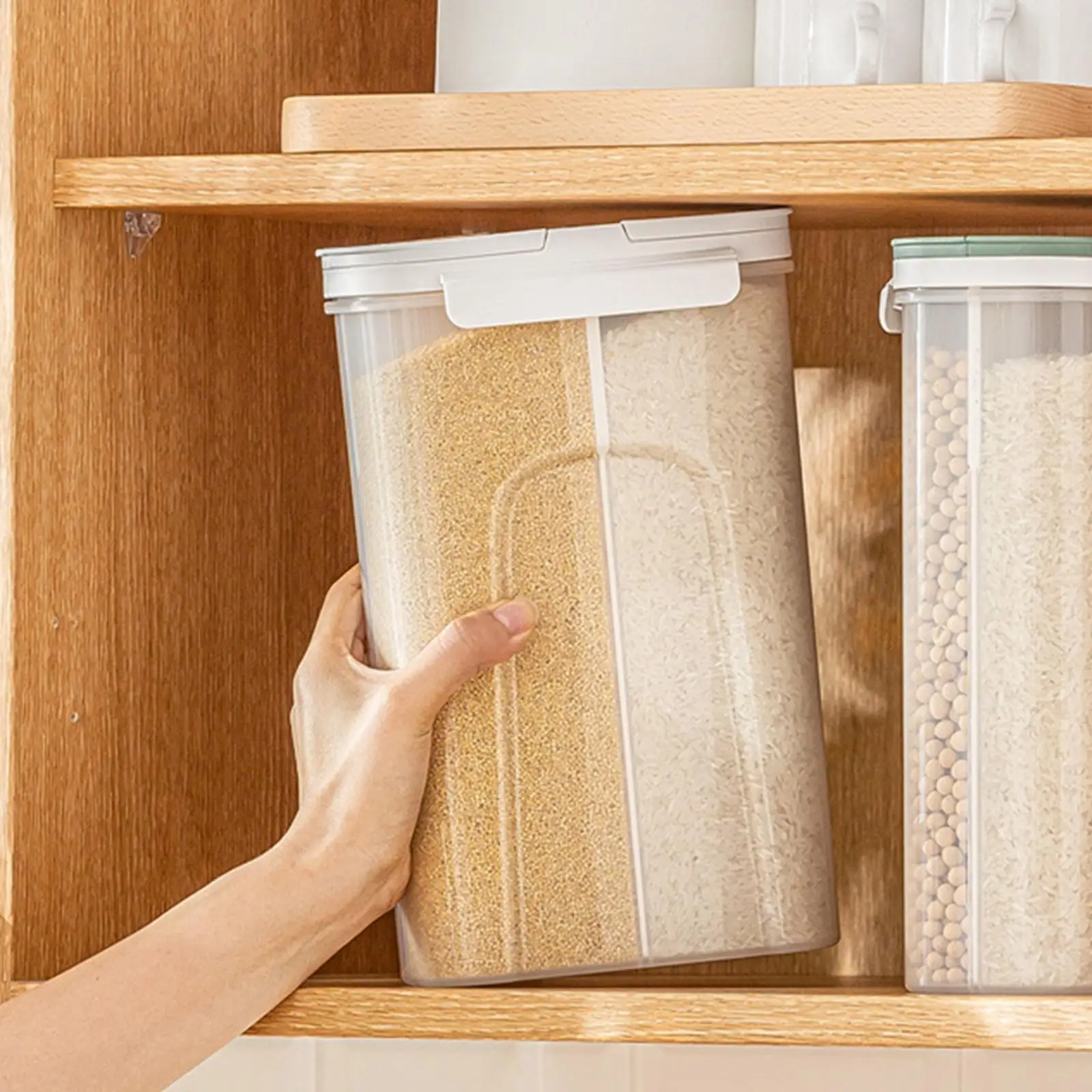   Food Jar Organizer,  Coffee Bean Oatmeal Oat Flour Cereal Cans with Sealed Lid & 4-Grid Divider